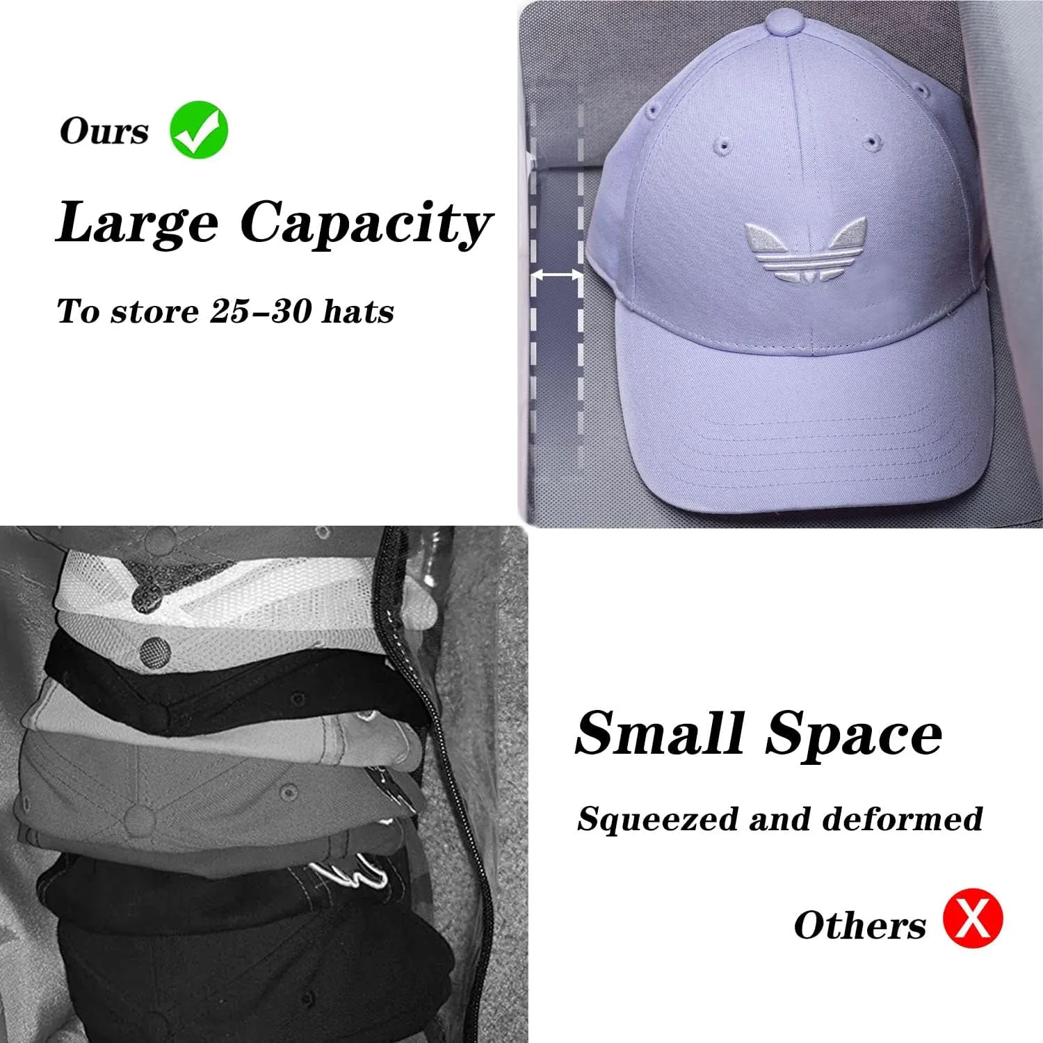 Hat Bag & Baseball Cap Organizer - Perfect for Storing Large amounts of Fitted Hats and Caps - Sleet Gray