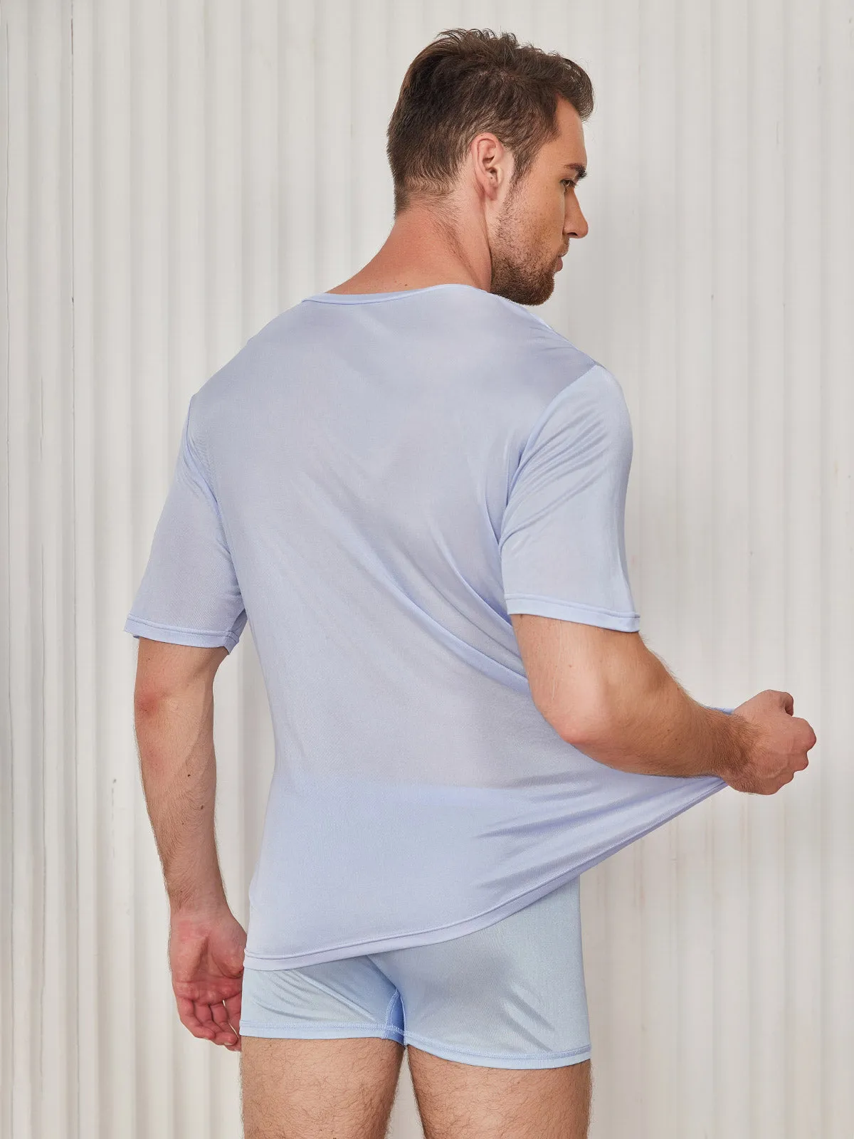 Heren Basic V-Neck Zijde Gebreid Tee