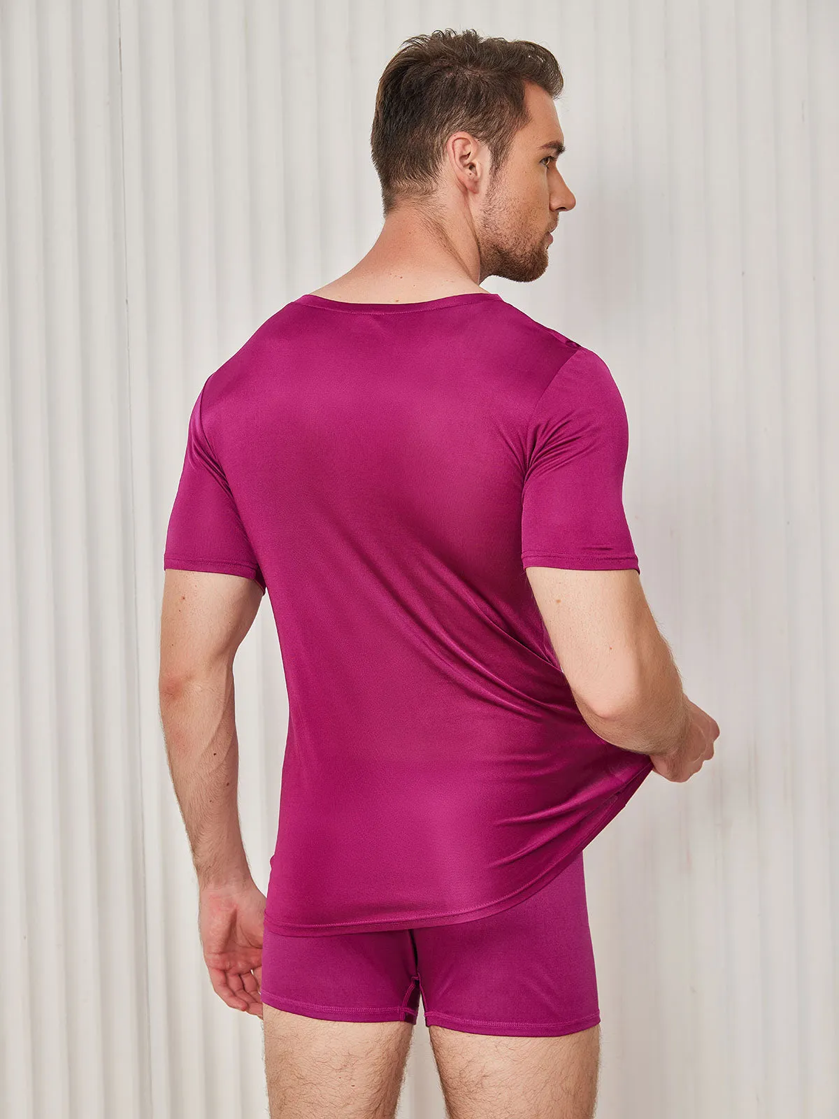 Heren Basic V-Neck Zijde Gebreid Tee