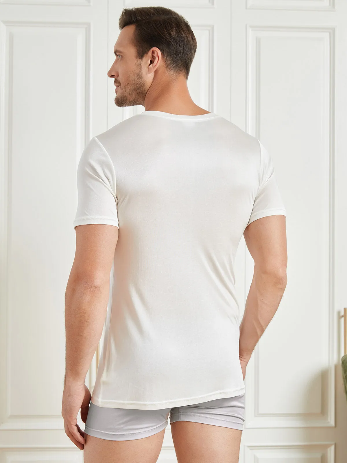 Heren Basic V-Neck Zijde Gebreid Tee