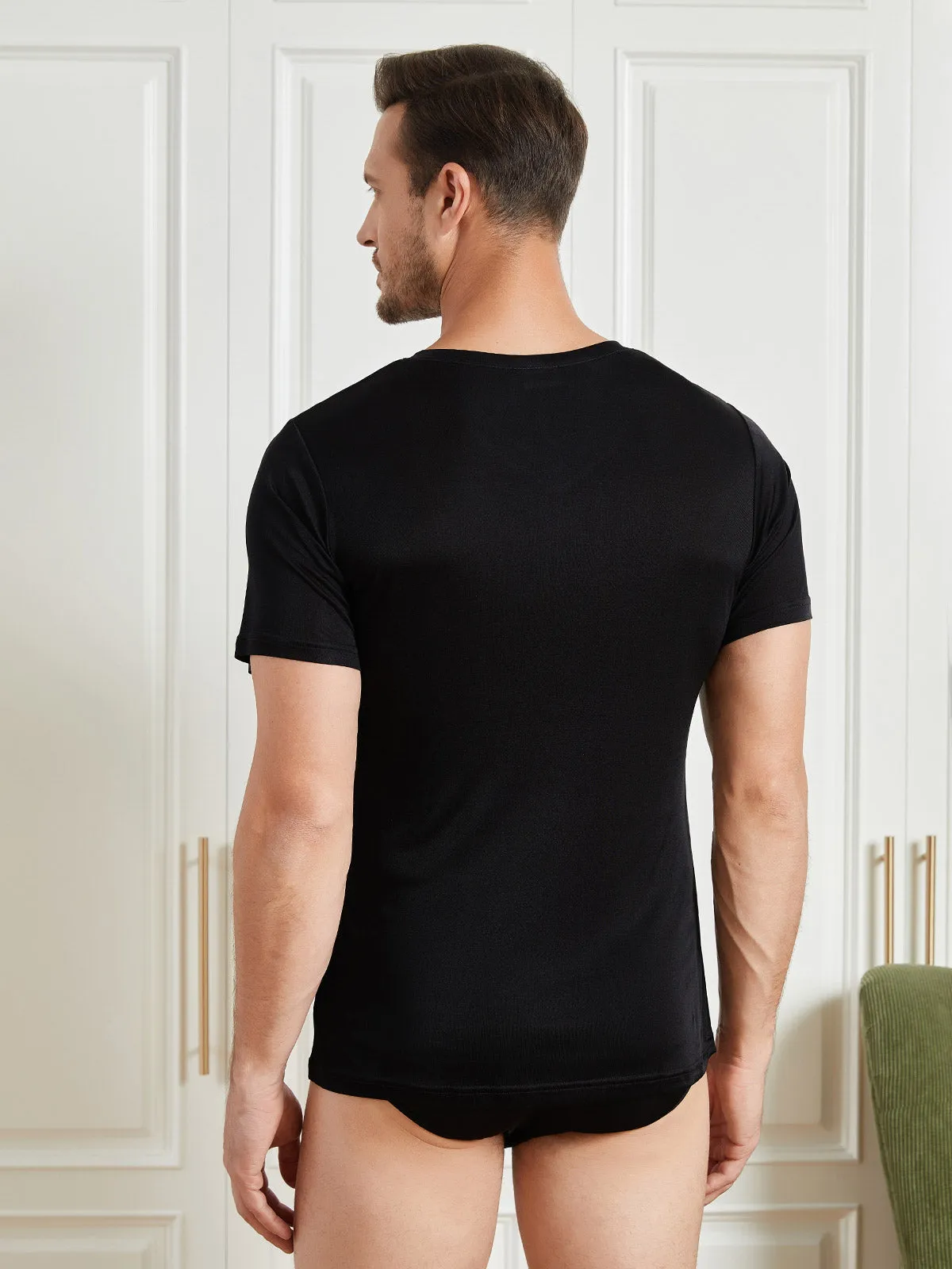 Heren Basic V-Neck Zijde Gebreid Tee