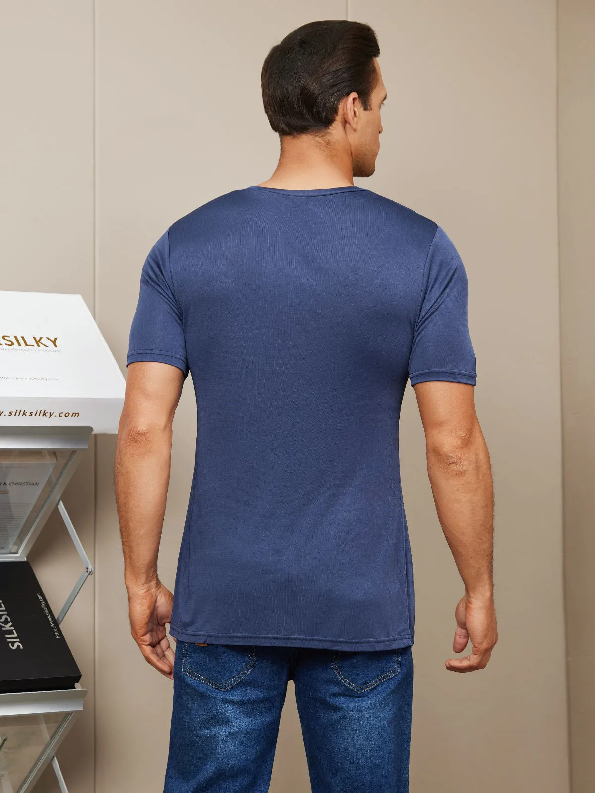Heren Basic V-Neck Zijde Gebreid Tee