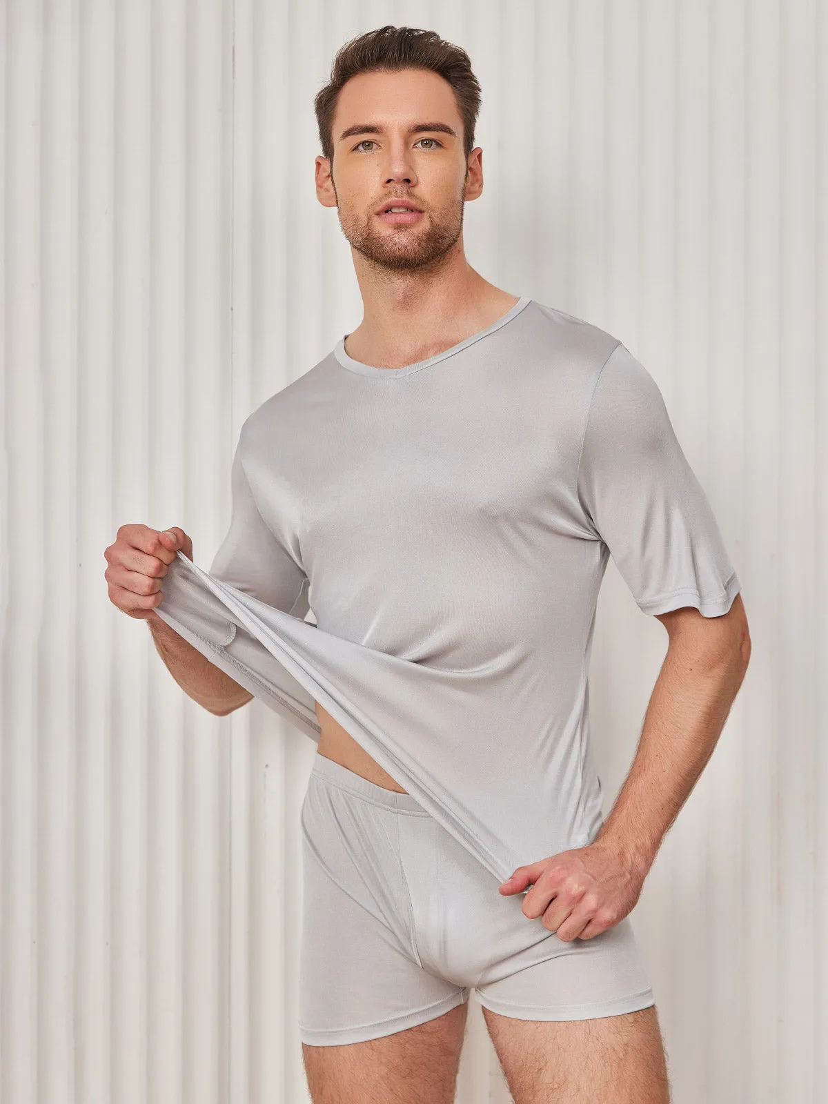 Heren Basic V-Neck Zijde Gebreid Tee