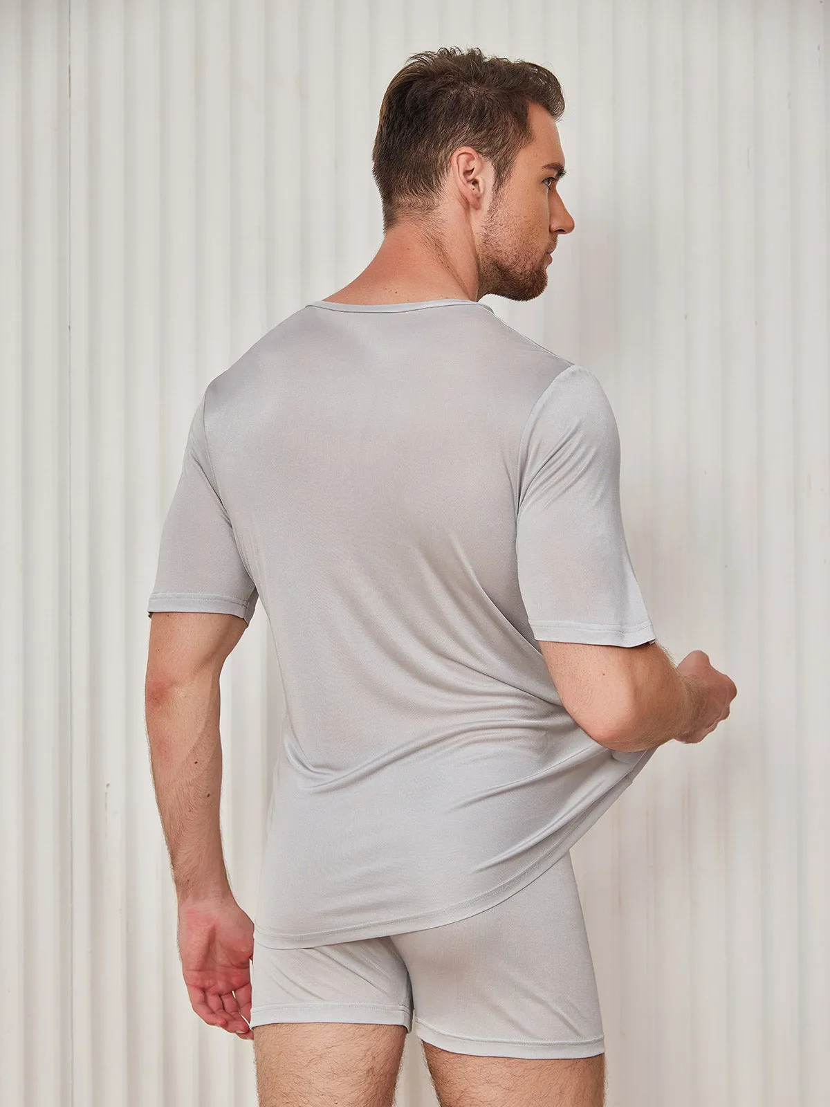 Heren Basic V-Neck Zijde Gebreid Tee