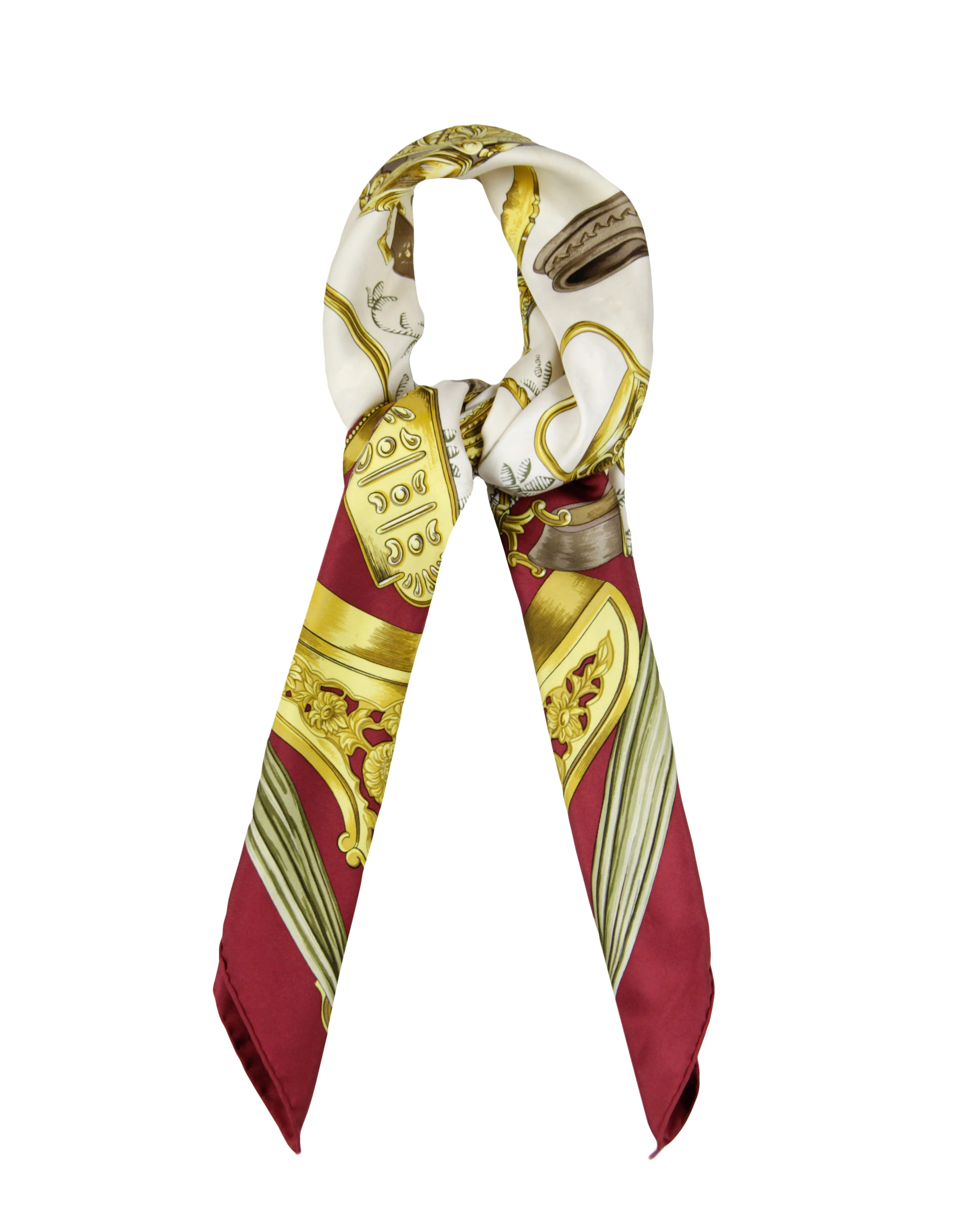 Hermes Burgundy Etriers 90cm Silk Scarf