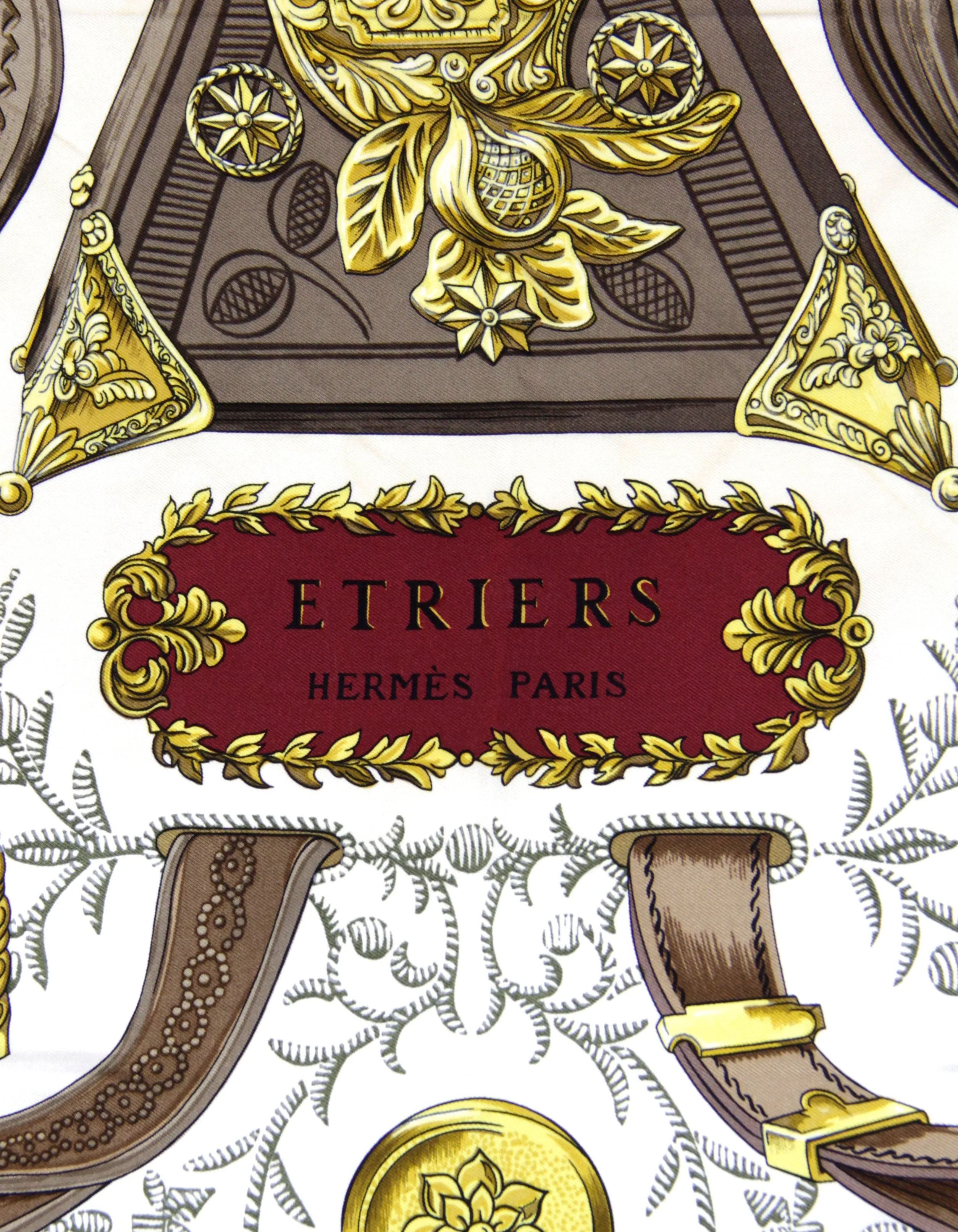 Hermes Burgundy Etriers 90cm Silk Scarf