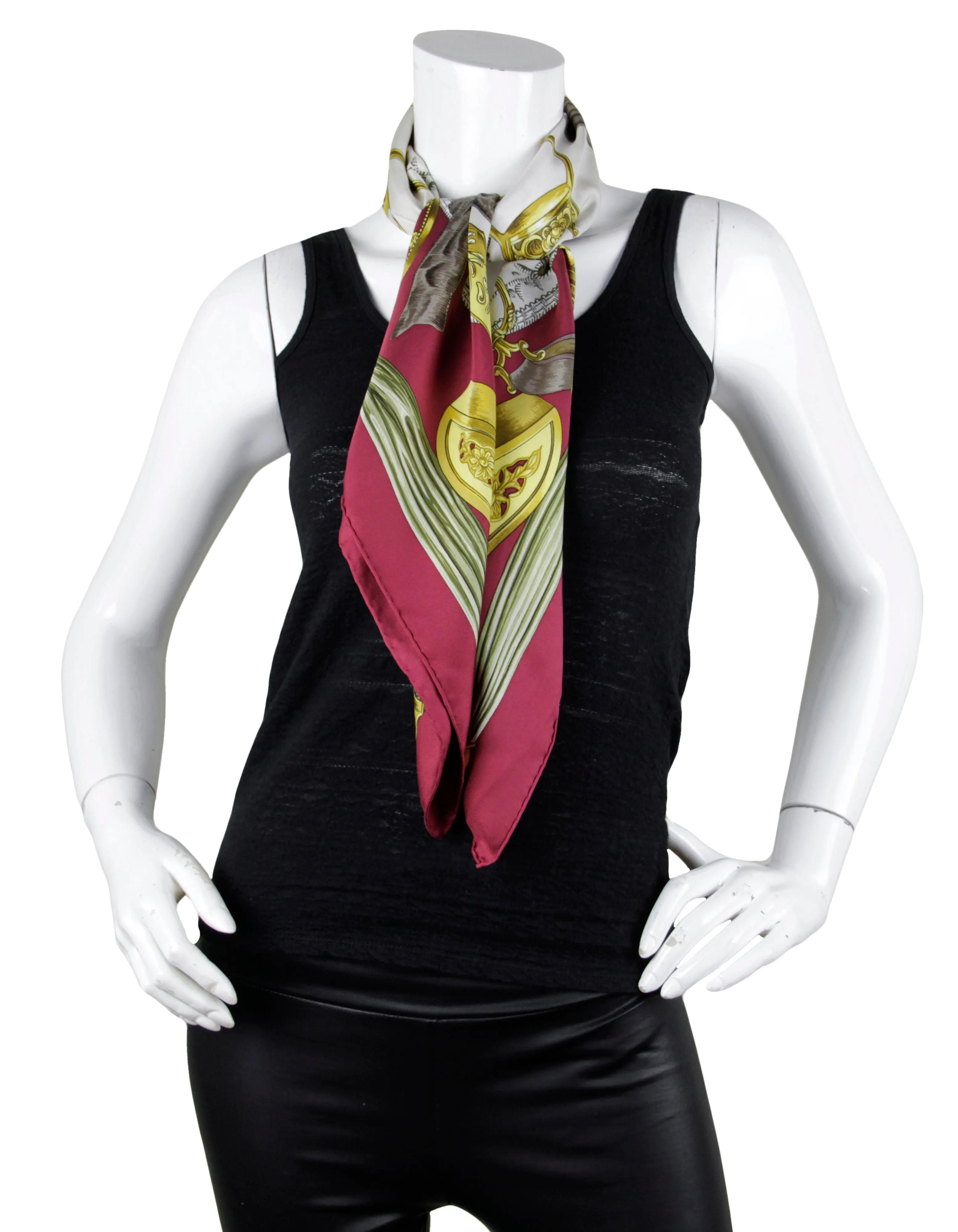 Hermes Burgundy Etriers 90cm Silk Scarf