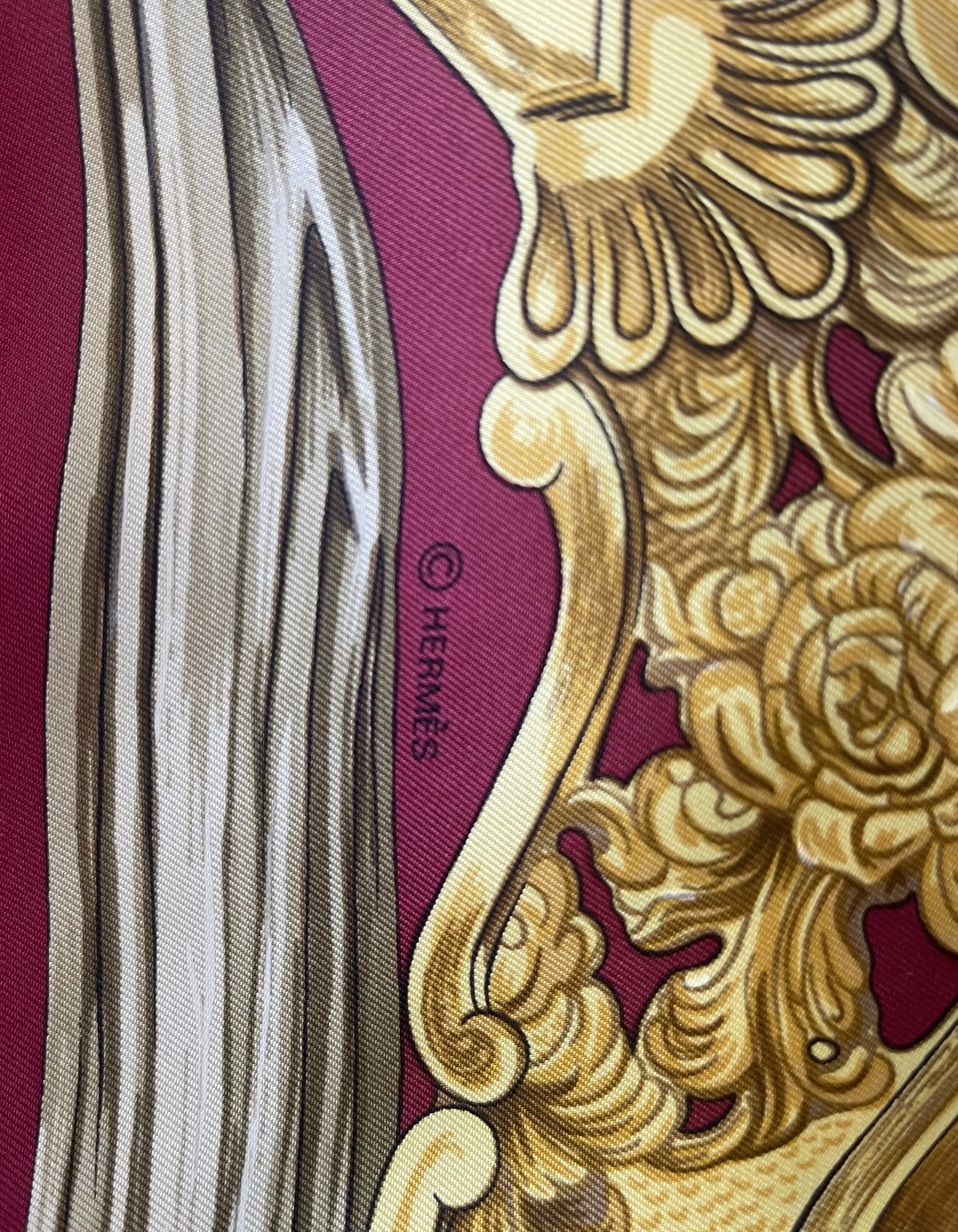 Hermes Burgundy Etriers 90cm Silk Scarf