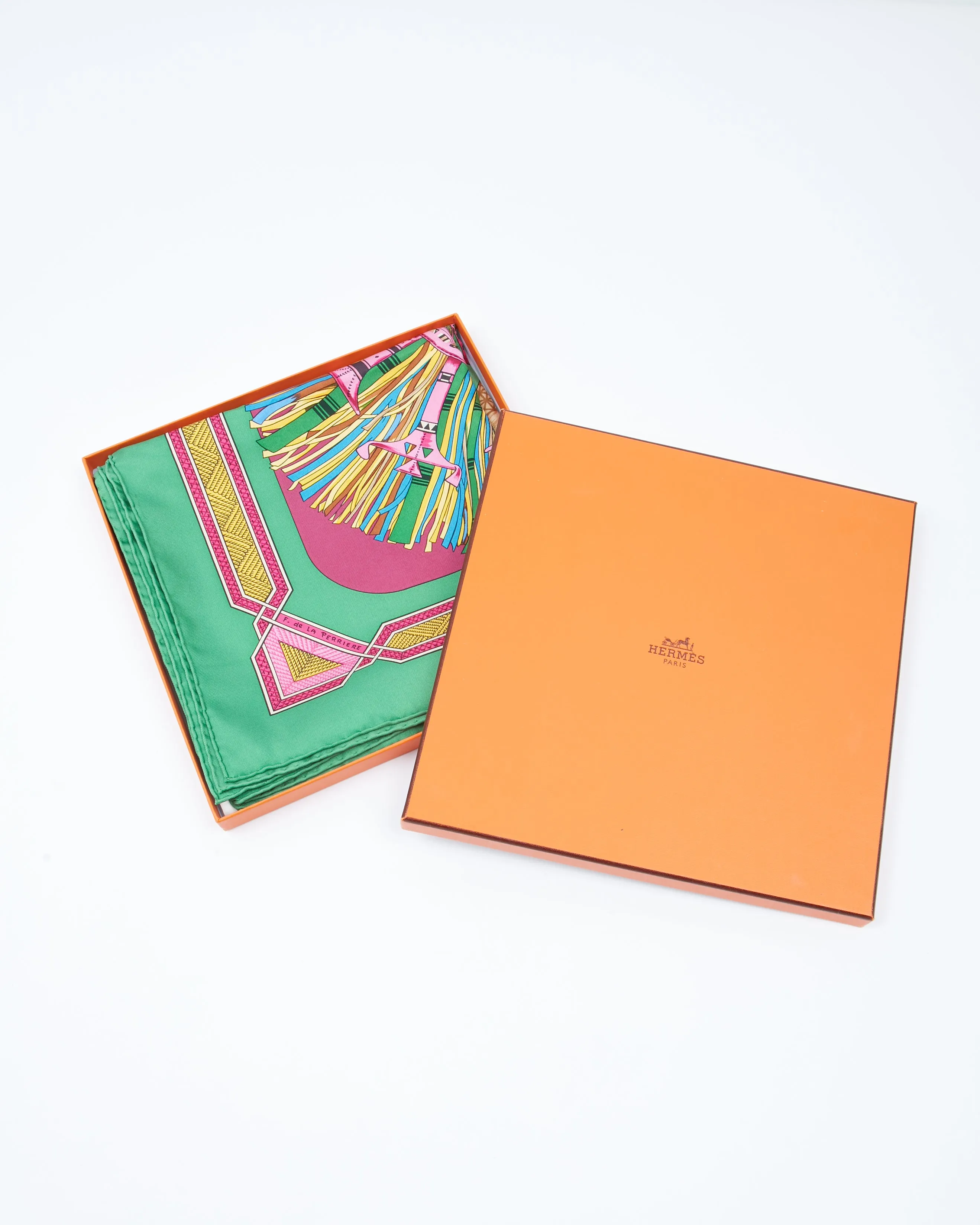 Hermes Green/Fuchsia/Yellow Cuirs Du Desert Print Silk Scarf 90