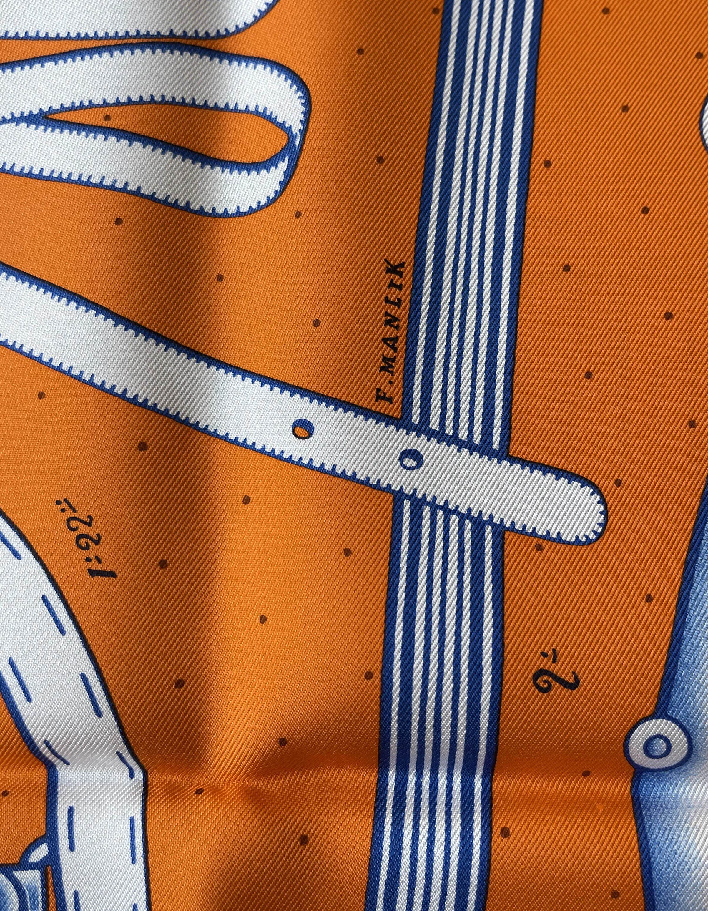 Hermes Orange/Bleu/Bordea Harnais de Timon 90cm Silk Scarf