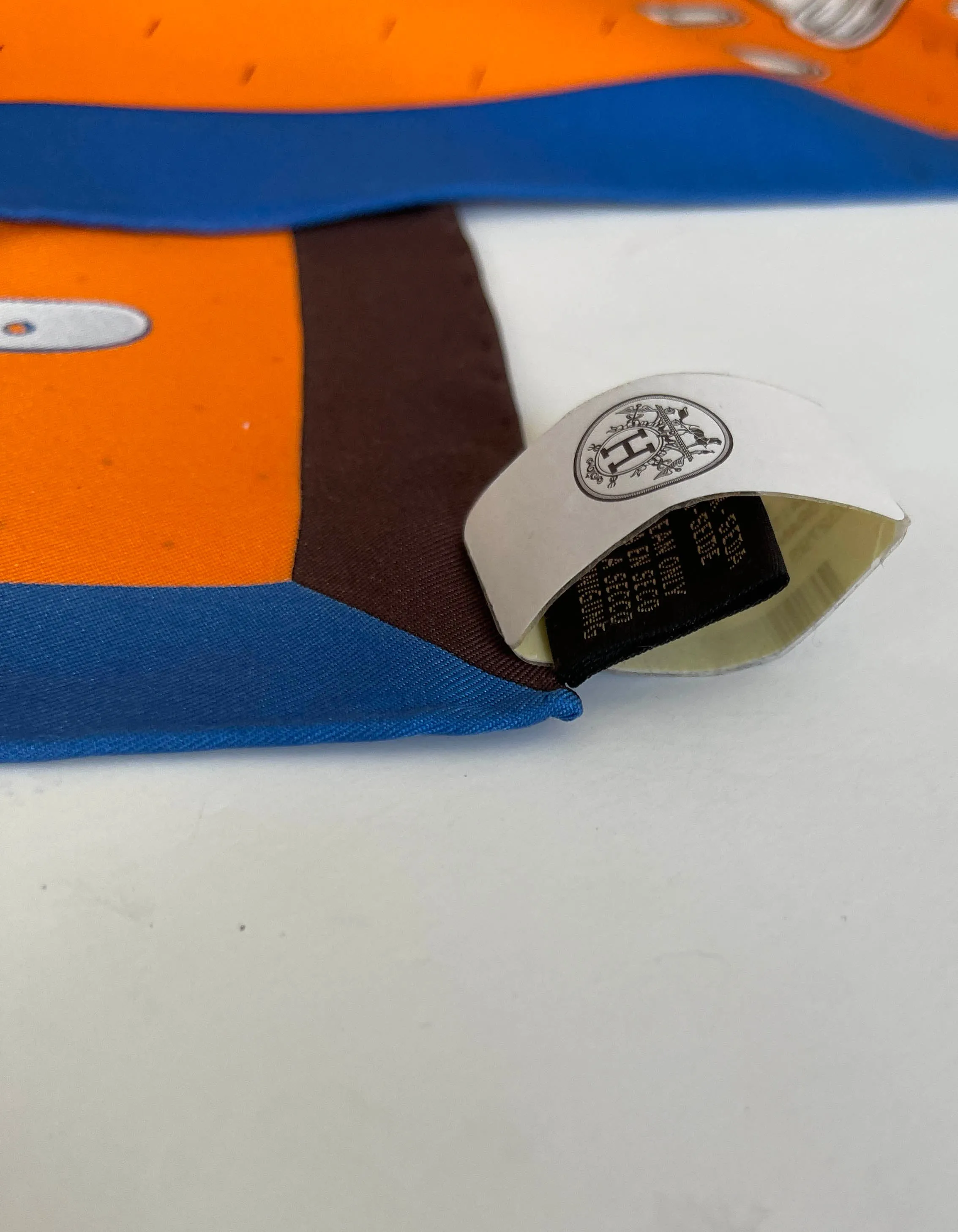 Hermes Orange/Bleu/Bordea Harnais de Timon 90cm Silk Scarf
