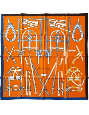 Hermes Orange/Bleu/Bordea Harnais de Timon 90cm Silk Scarf