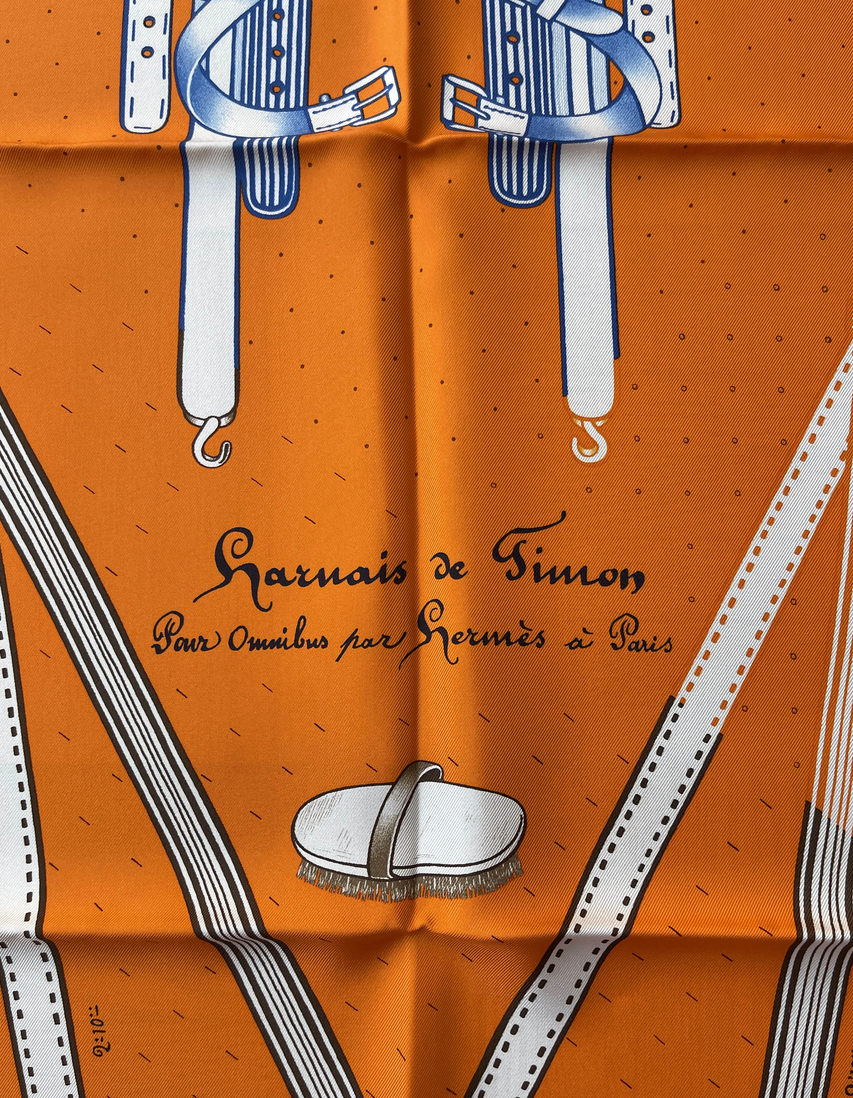Hermes Orange/Bleu/Bordea Harnais de Timon 90cm Silk Scarf