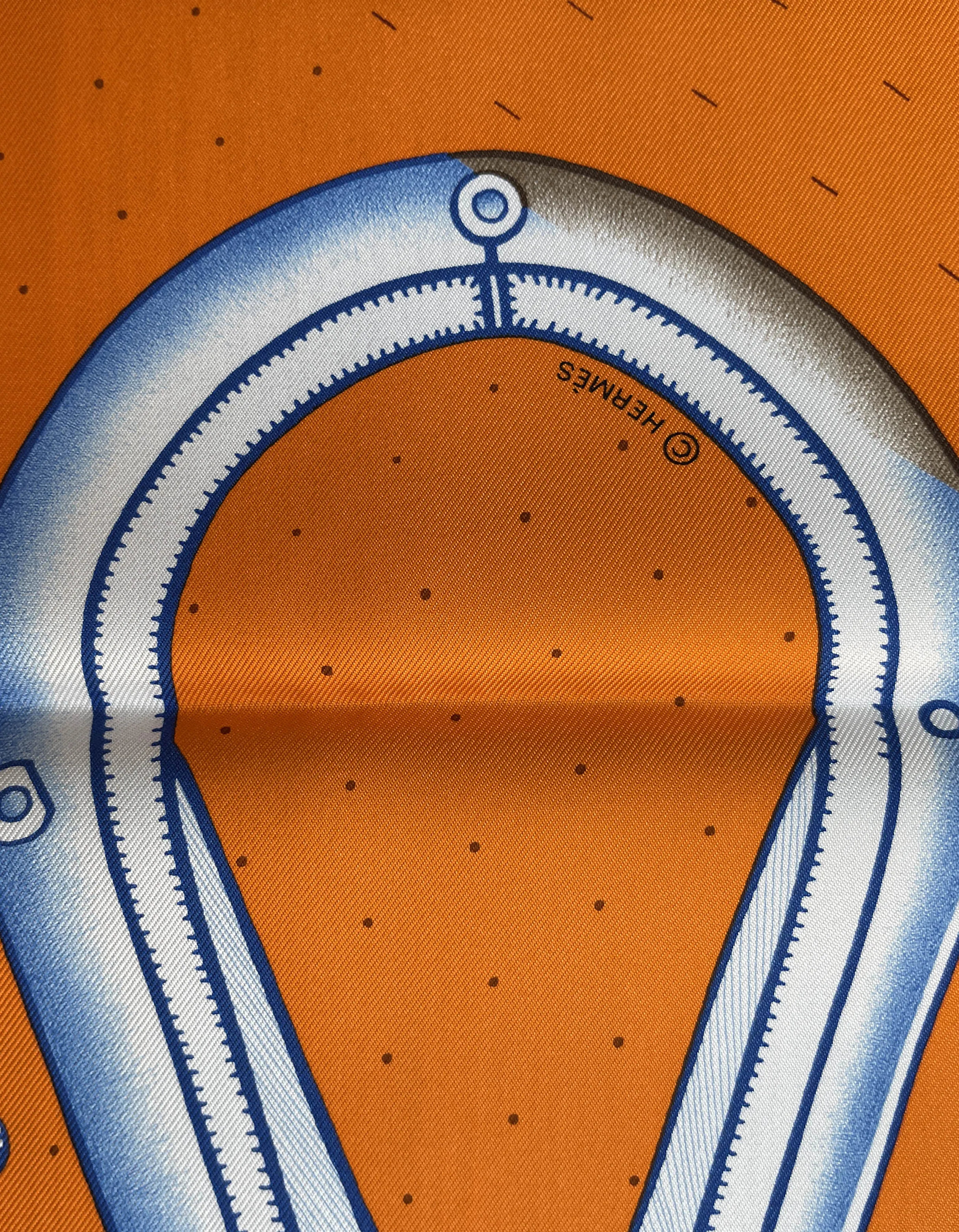 Hermes Orange/Bleu/Bordea Harnais de Timon 90cm Silk Scarf