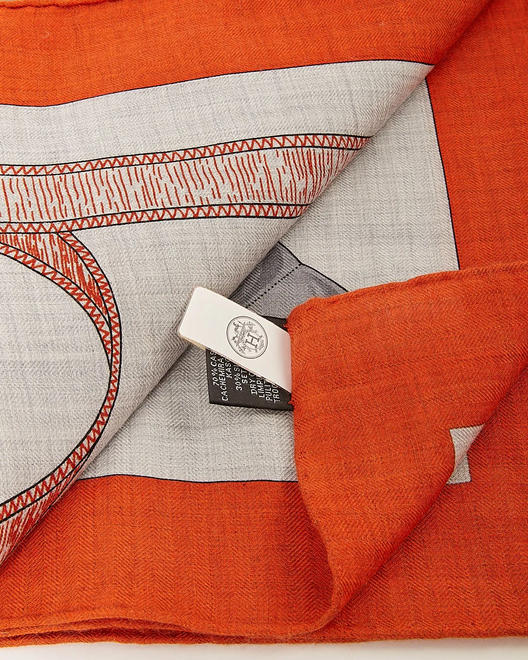 Hermes Orange/Grey/Blue Cashmere & Silk140 Eperon D'Or Shawl