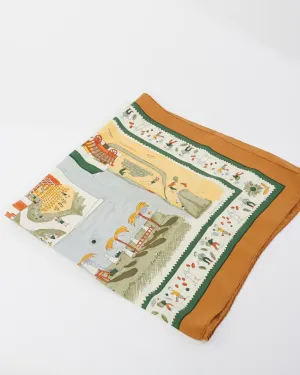 Hermès Brown & Blue Multi "Retour A La Terre" Silk Scarf