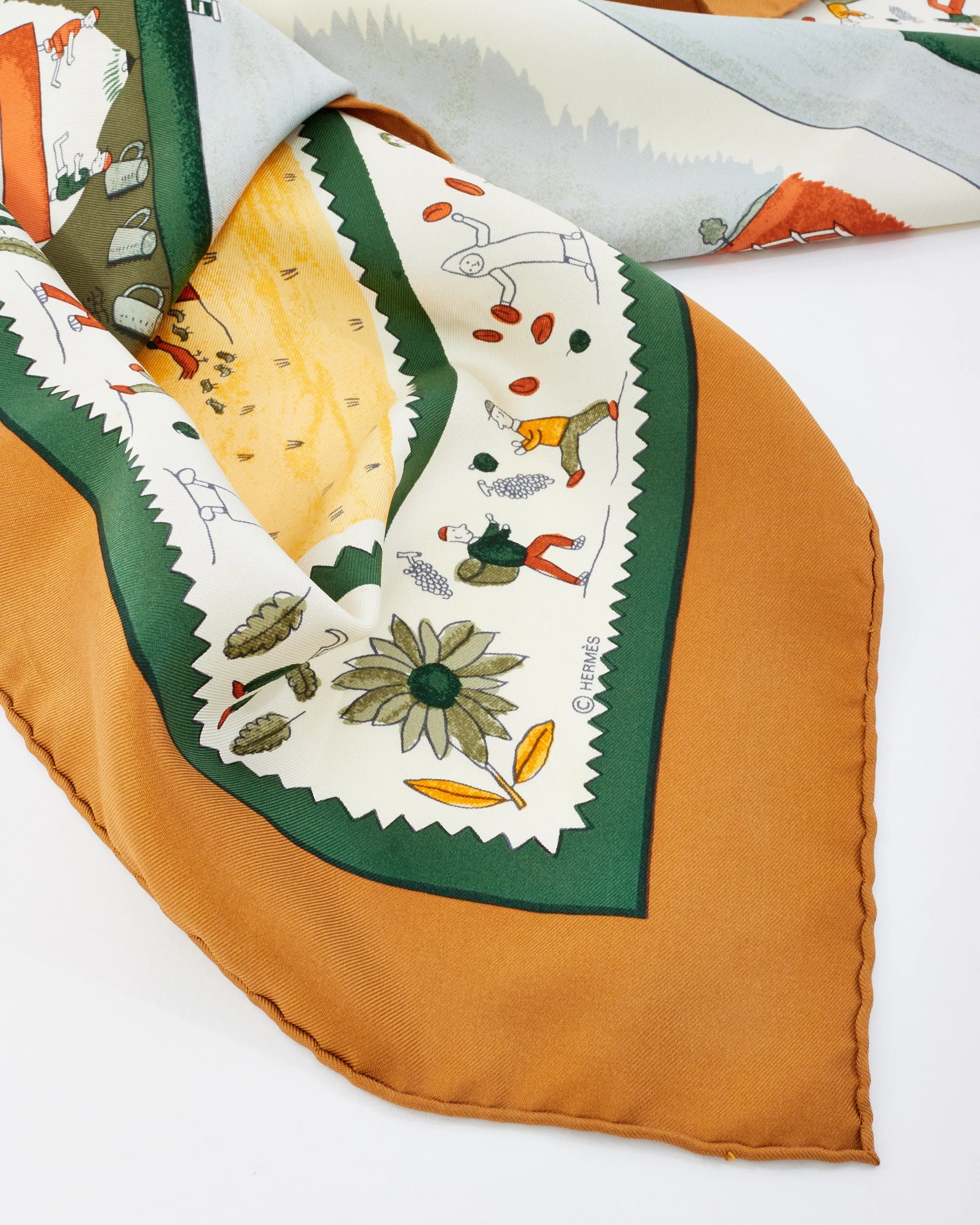 Hermès Brown & Blue Multi "Retour A La Terre" Silk Scarf
