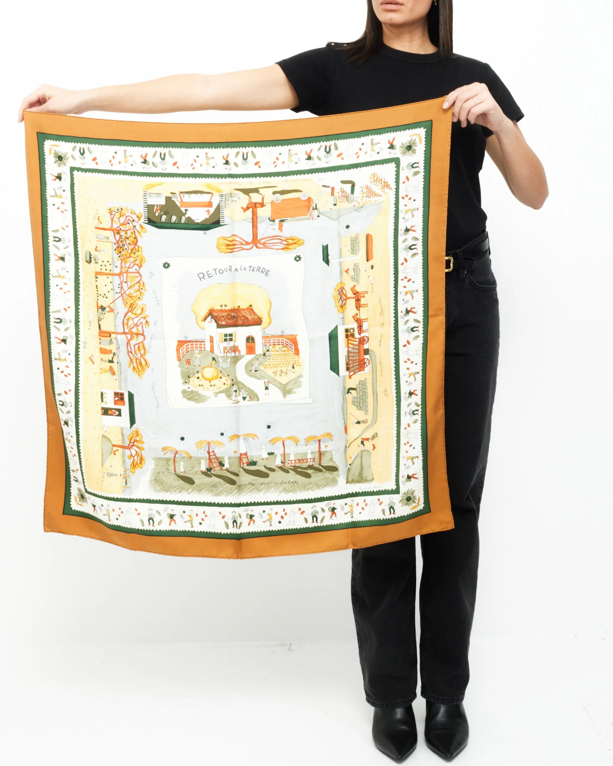 Hermès Brown & Blue Multi "Retour A La Terre" Silk Scarf