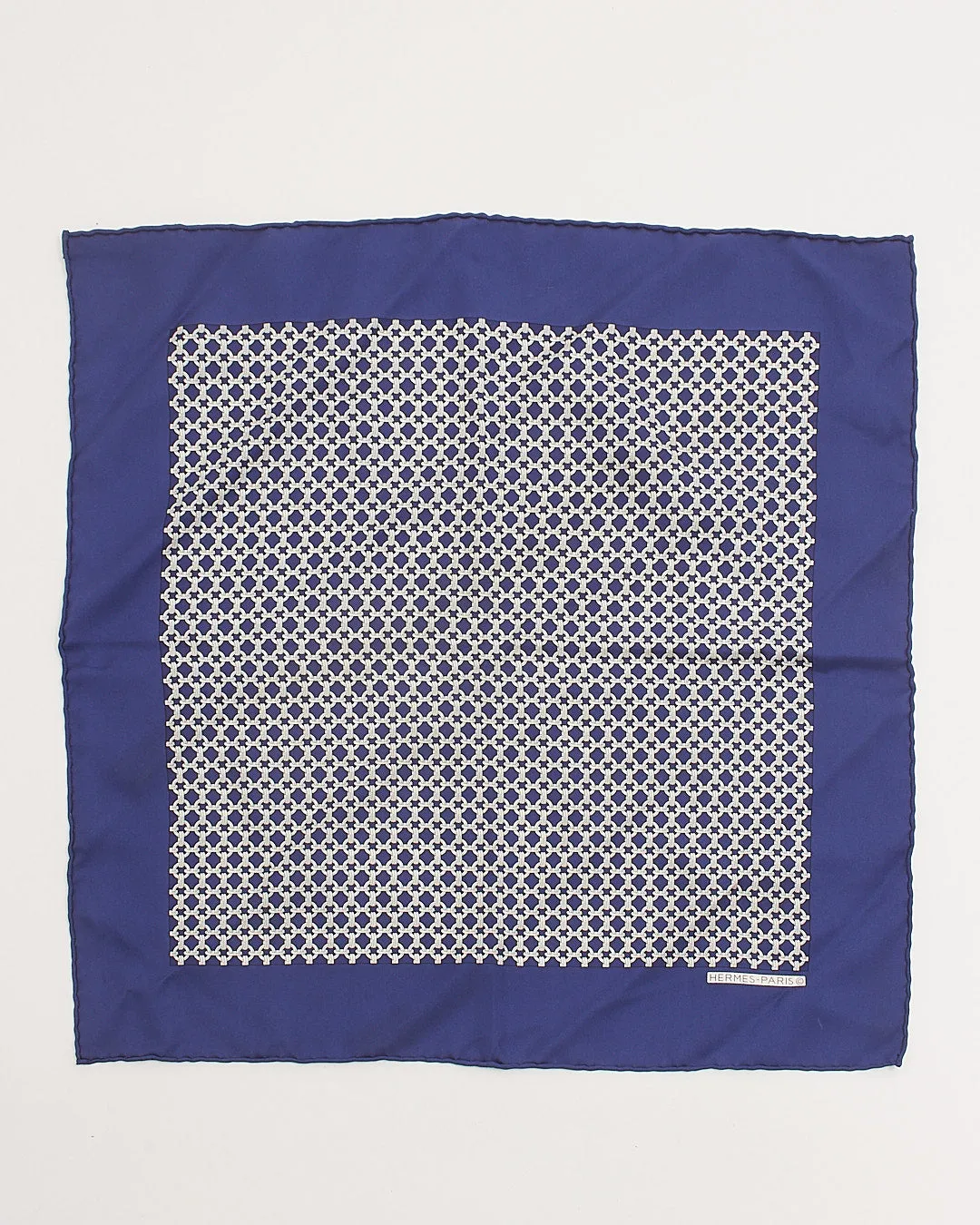 Hermès Navy Print Silk Square Scarf 45