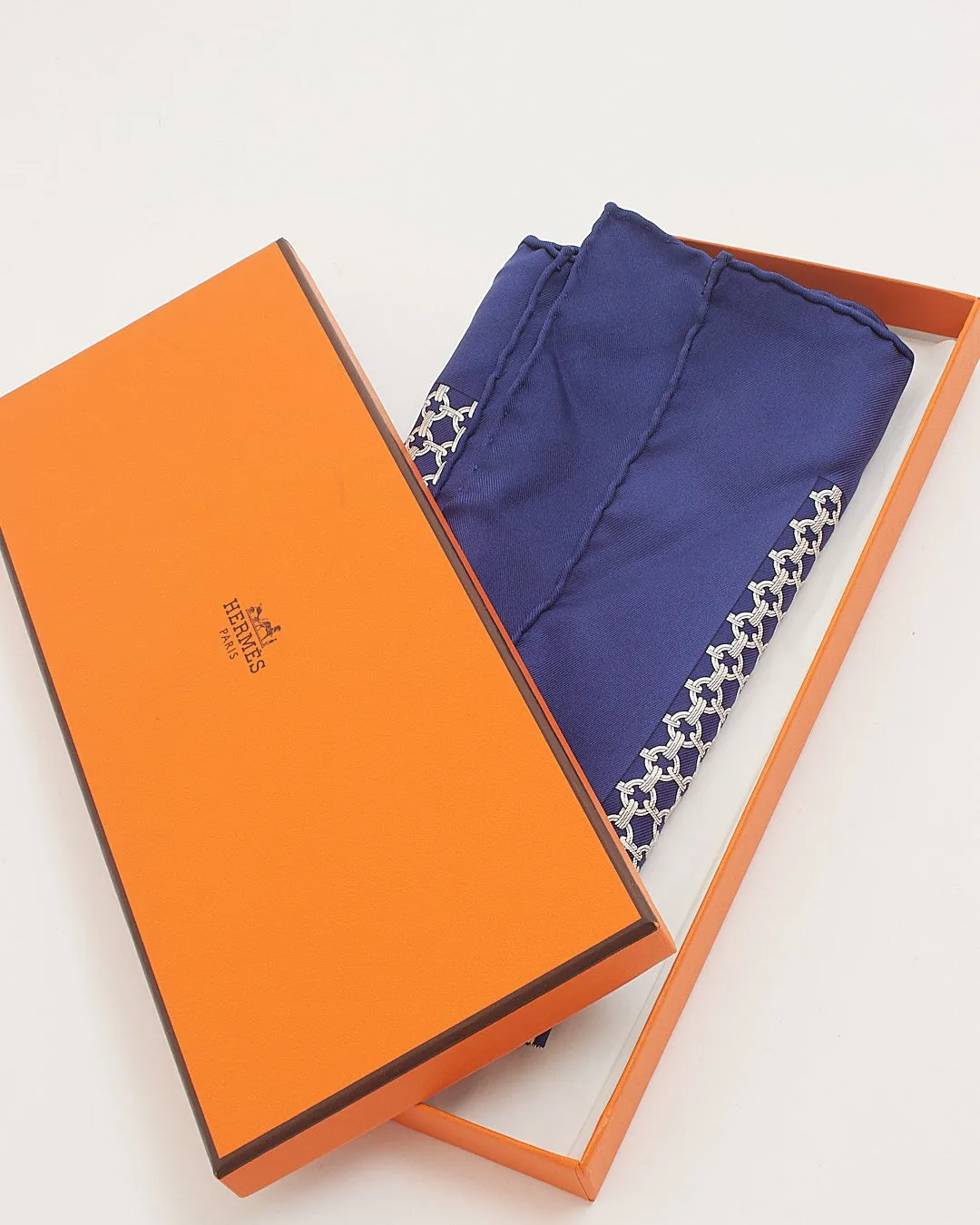 Hermès Navy Print Silk Square Scarf 45