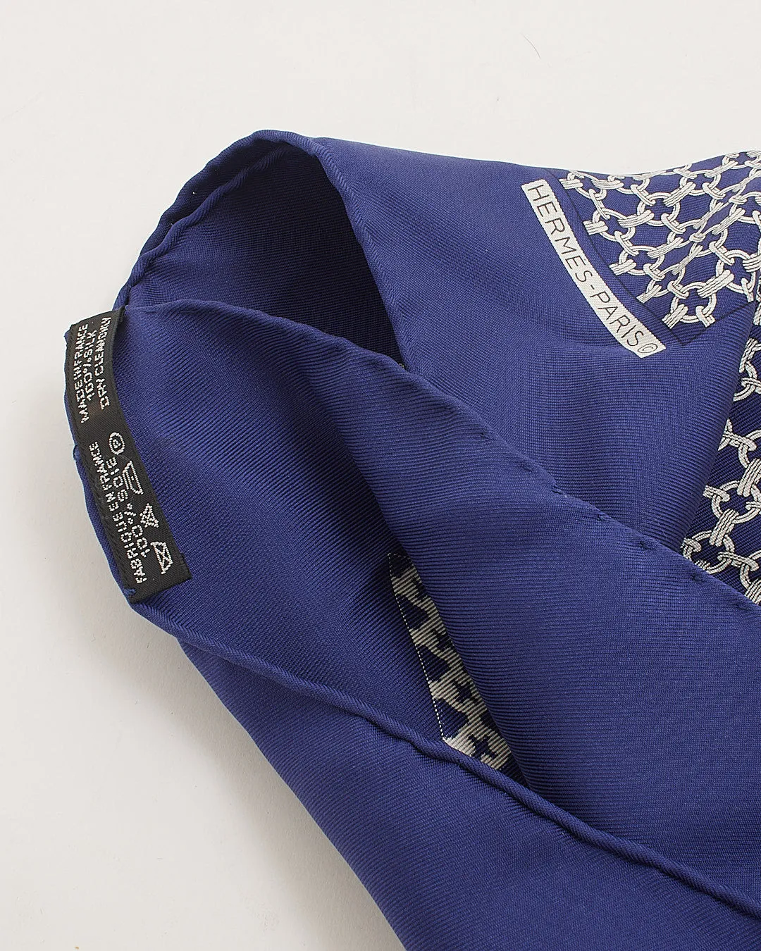 Hermès Navy Print Silk Square Scarf 45
