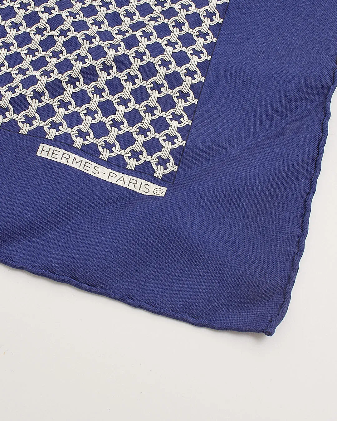 Hermès Navy Print Silk Square Scarf 45