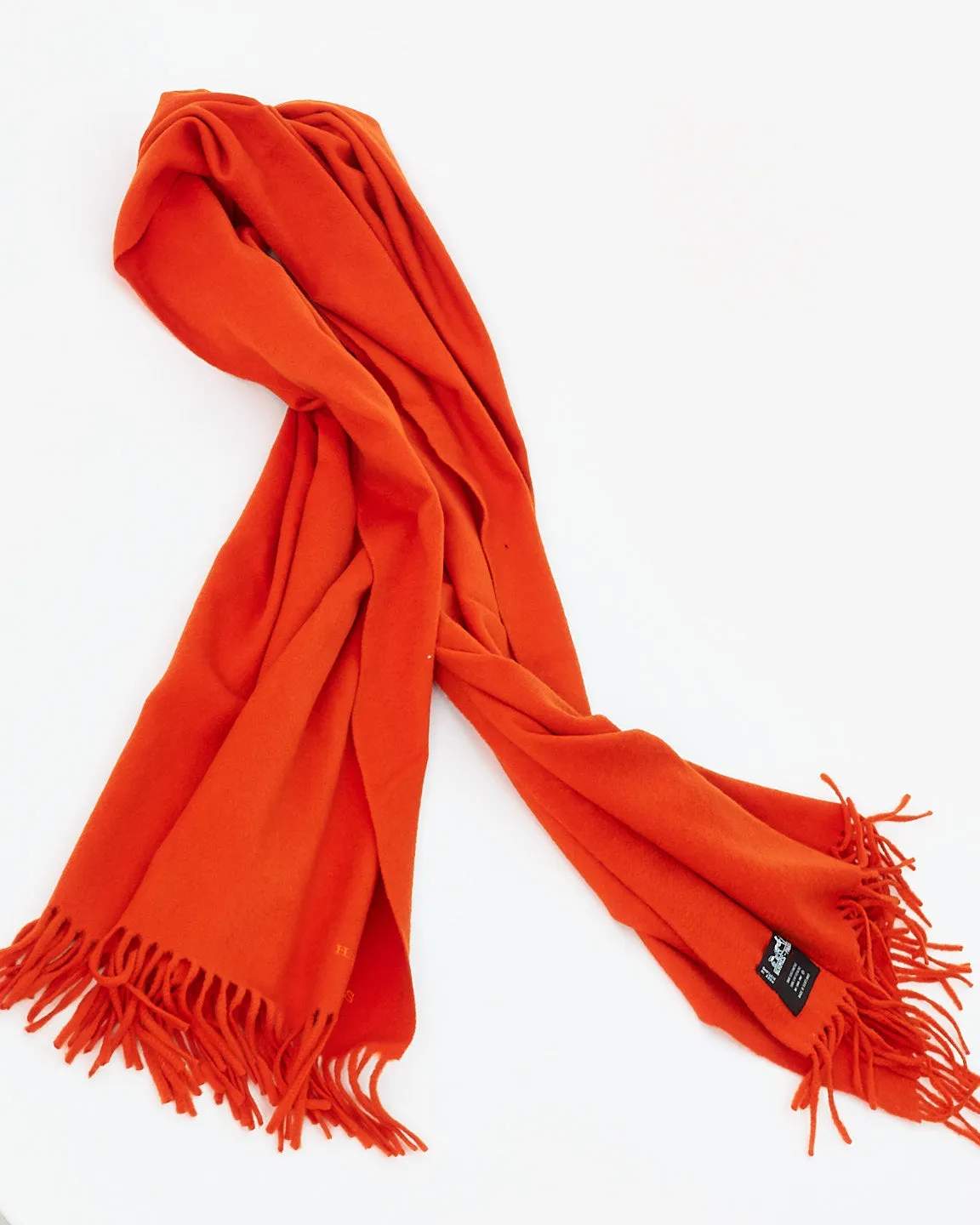 Hermès Orange Cashmere Fringe Scarf
