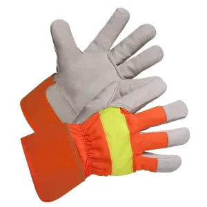 Hi-Vis Grain Leather Winter Work Glove, Foam and Fleece Lined