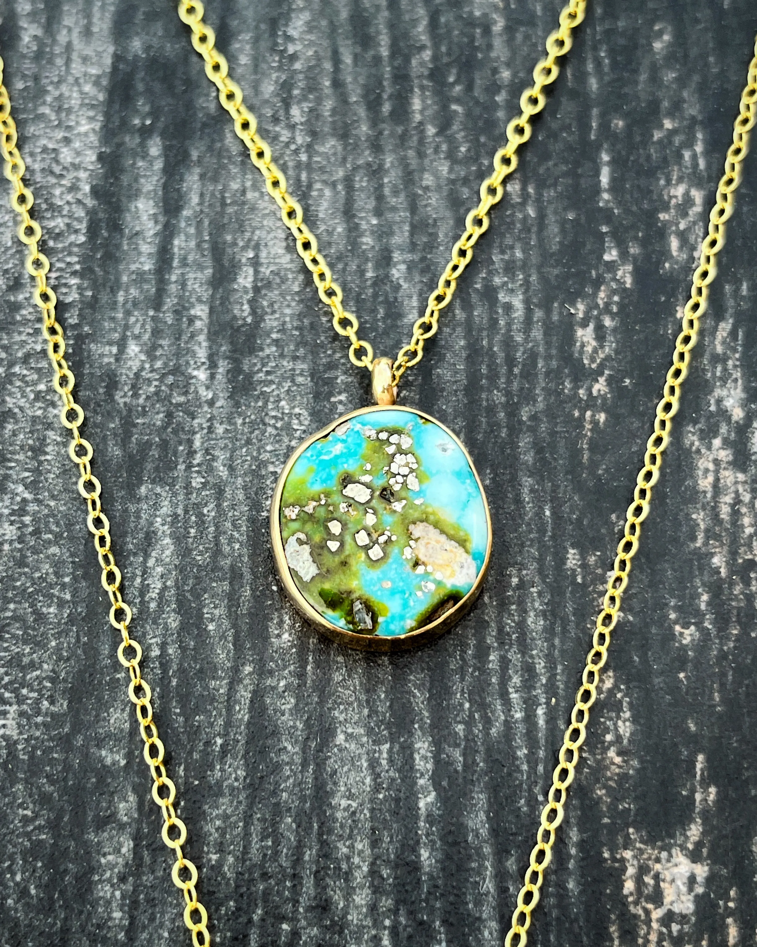 High-grade Sonoran Gold turquoise layered necklace set in 14K gold-fill