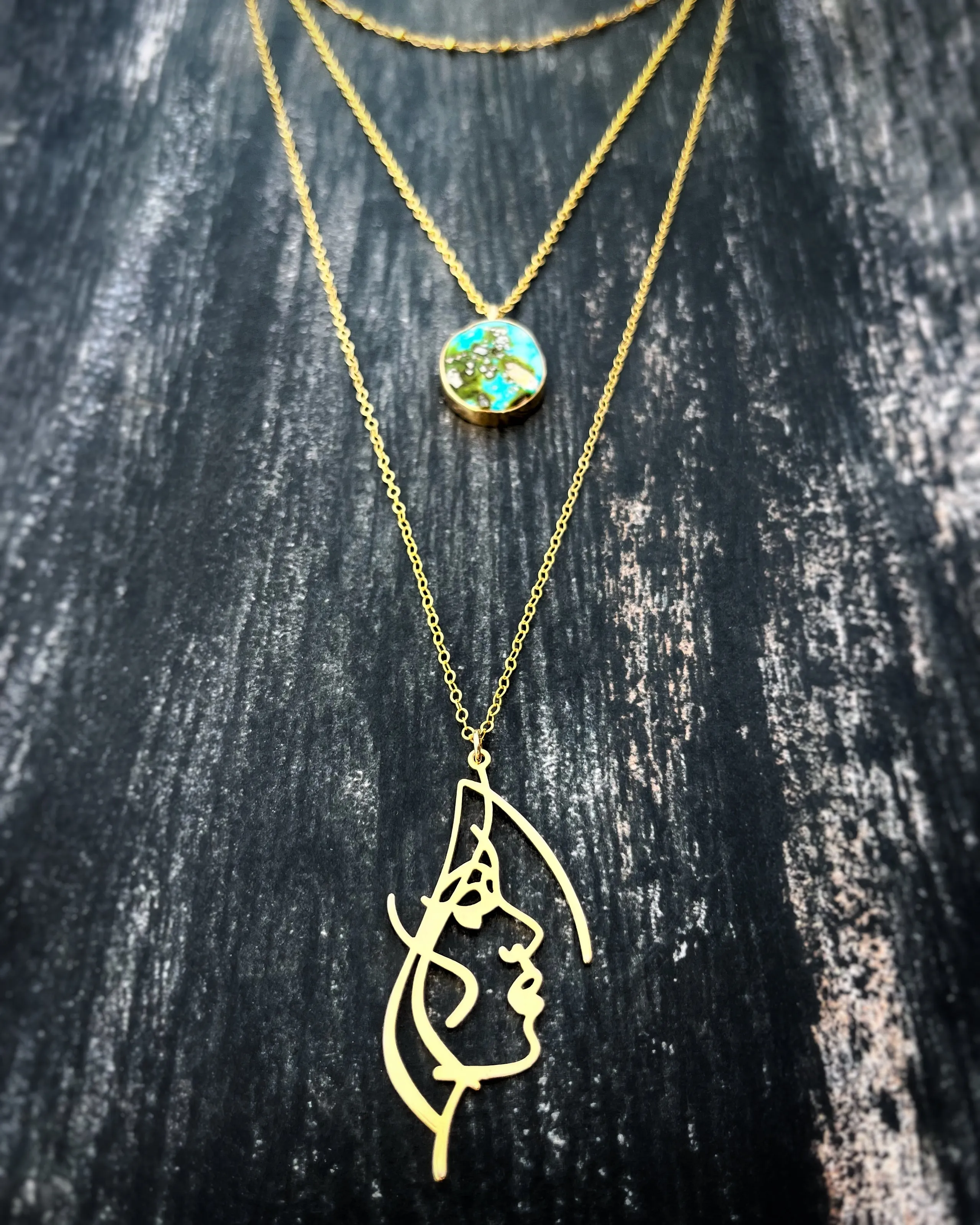High-grade Sonoran Gold turquoise layered necklace set in 14K gold-fill