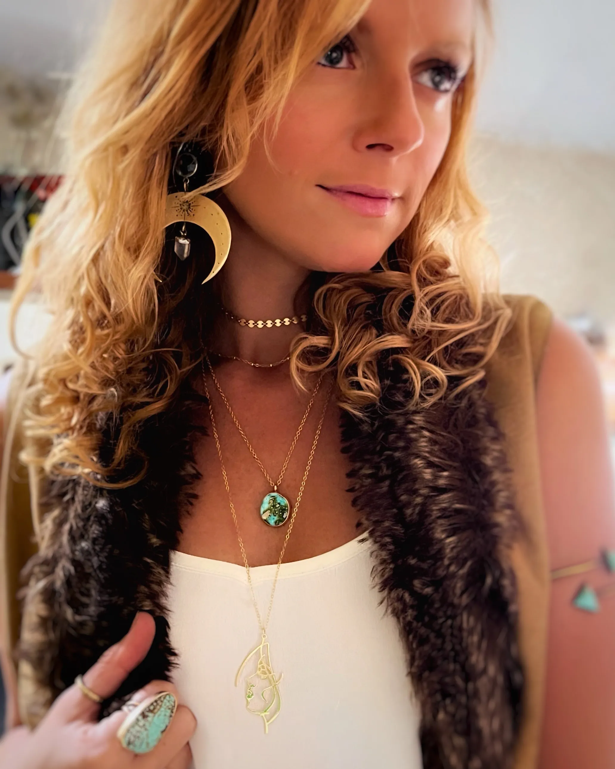High-grade Sonoran Gold turquoise layered necklace set in 14K gold-fill