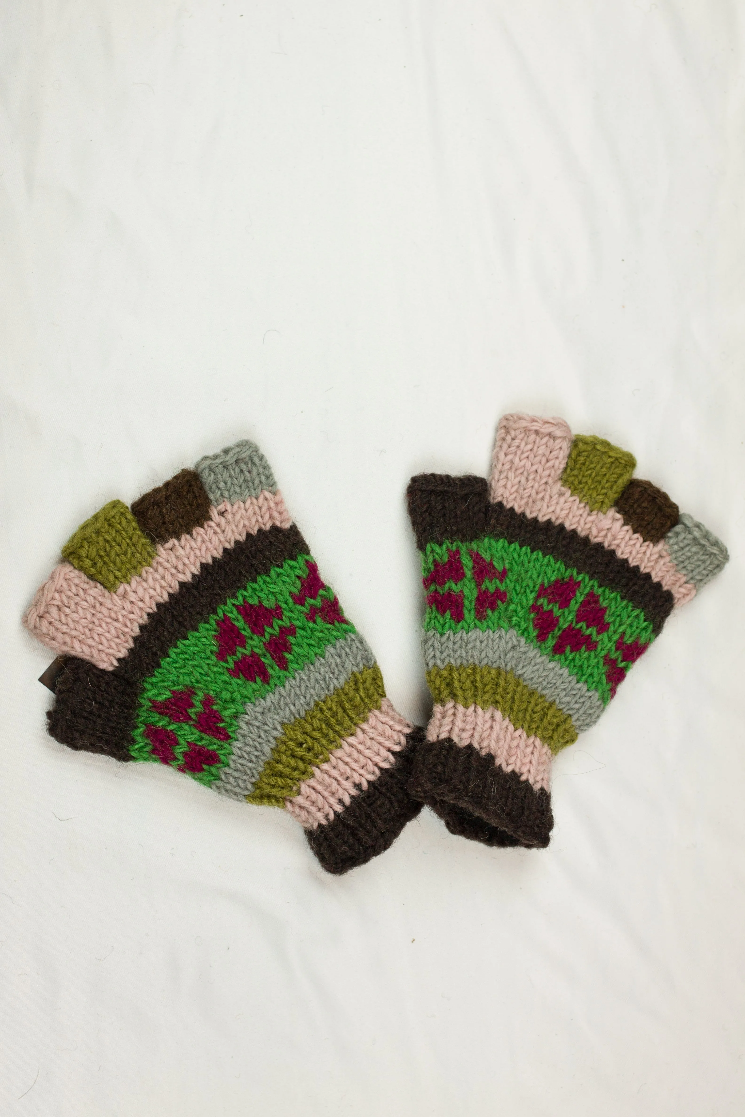 High quality hand knitted woolen half glove with soft fleece liner - unisex