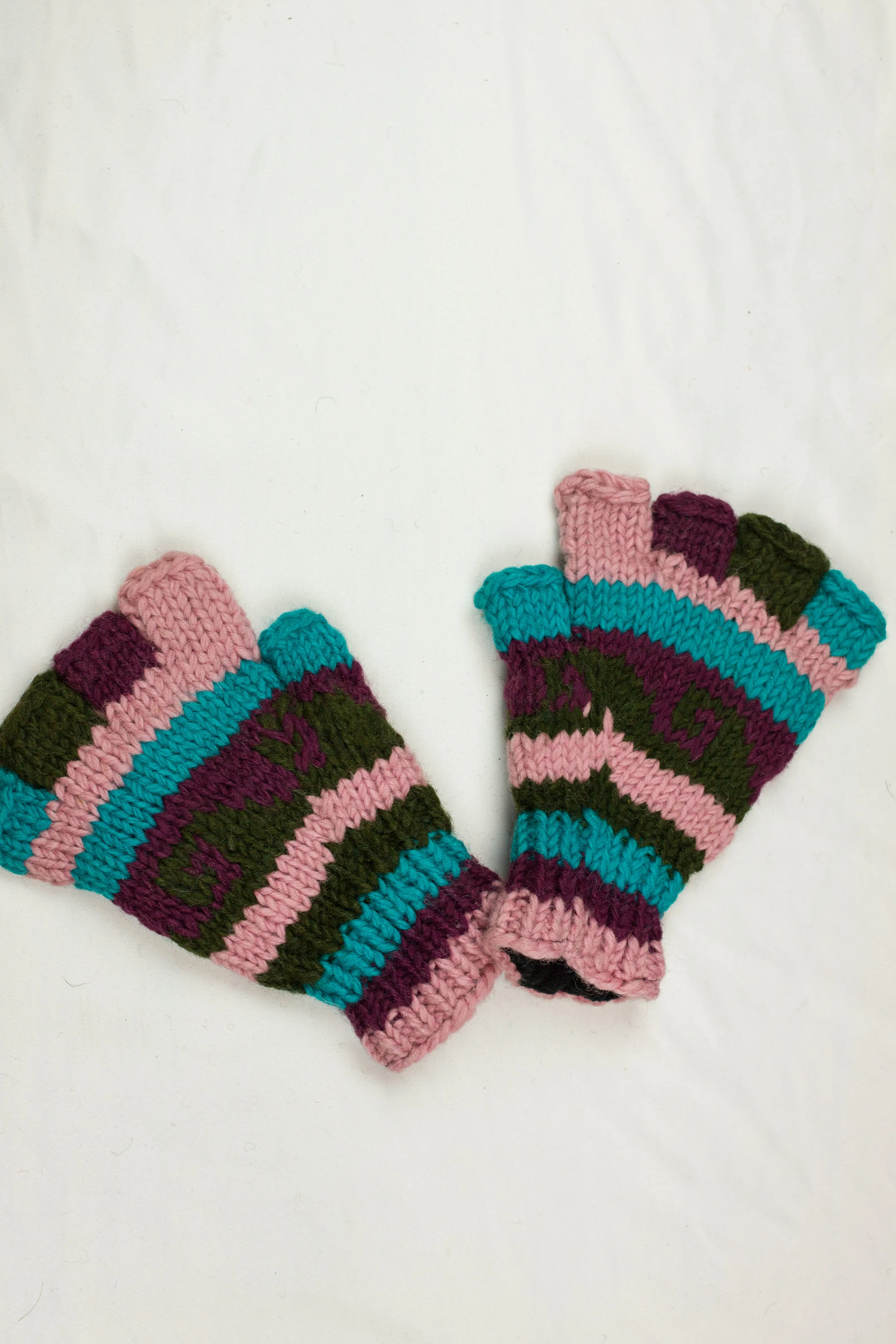 High quality hand knitted woolen half glove with soft fleece liner - unisex