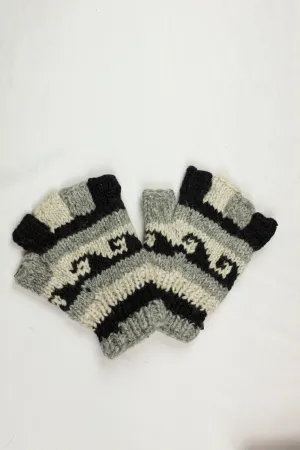 High quality hand knitted woolen half glove with soft fleece liner - unisex
