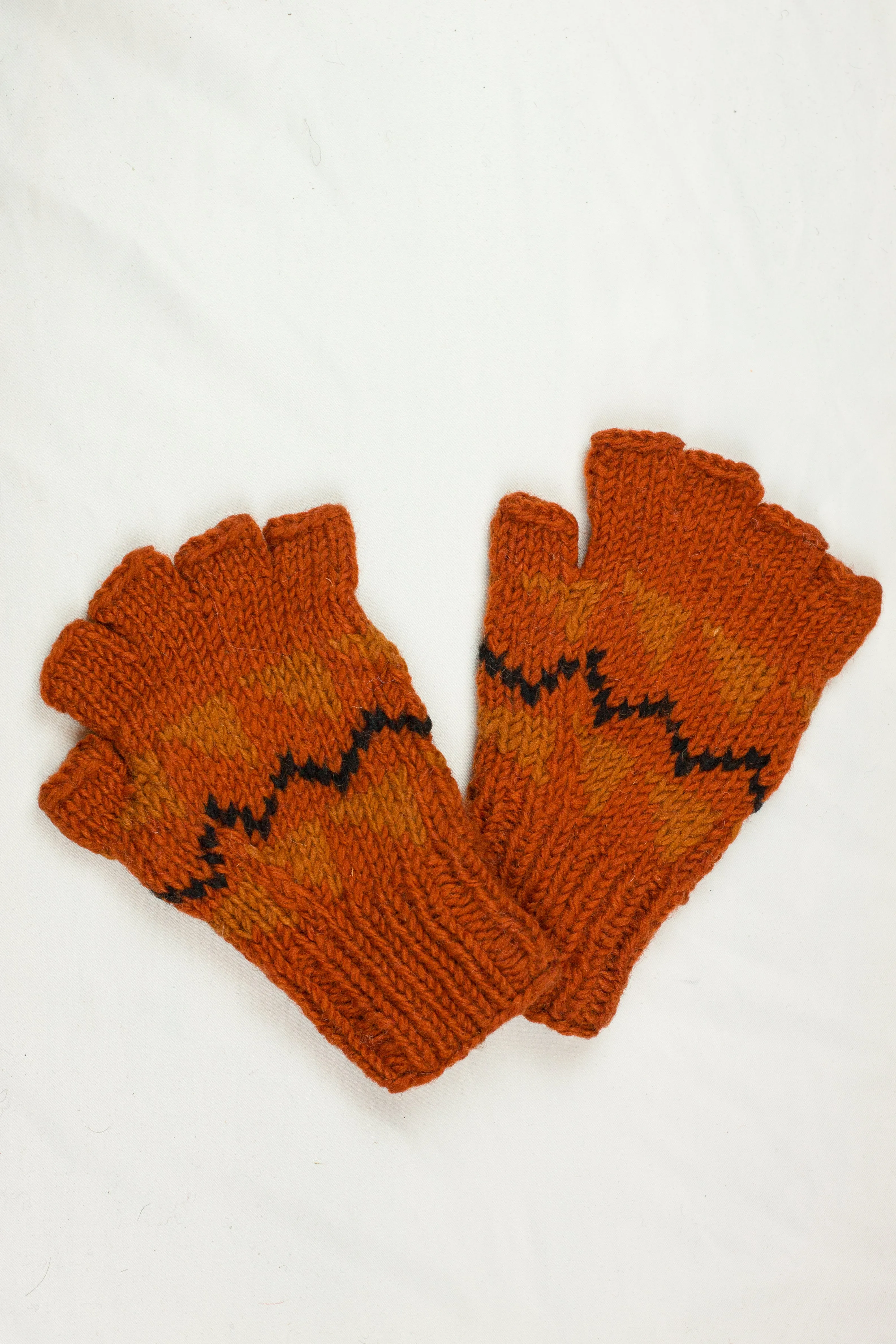 High quality hand knitted woolen half glove with soft fleece liner - unisex