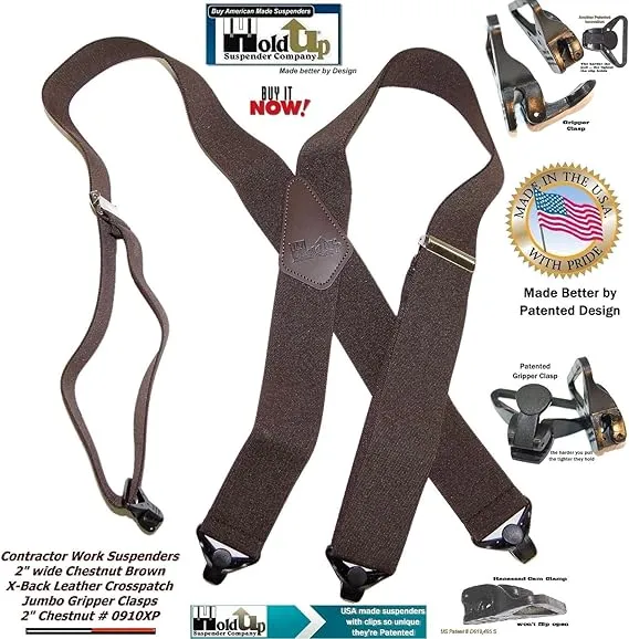 Holdup 2" Wide Contractor Suspenders with Patented Gripper Clasps