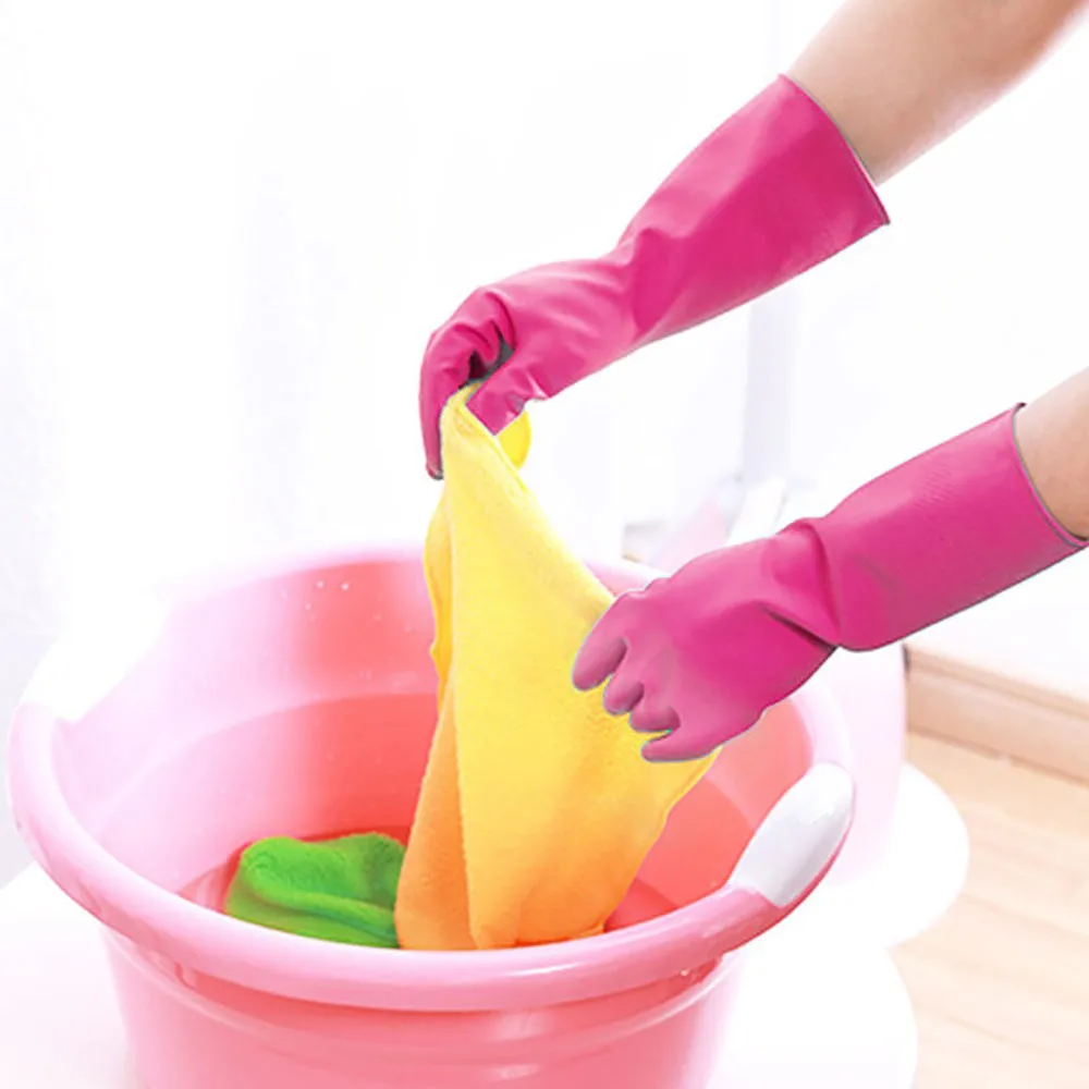 Household Latex Fleece-Lined Gloves - Pink, Size L, 1 Pair X3