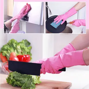 Household Latex Fleece-Lined Gloves - Pink, Size L, 1 Pair X3