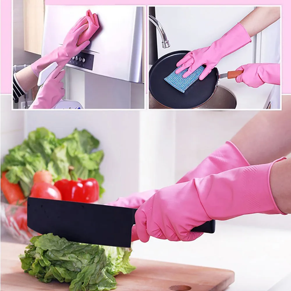 Household Latex Fleece-Lined Gloves - Pink, Size L, 1 Pair X3