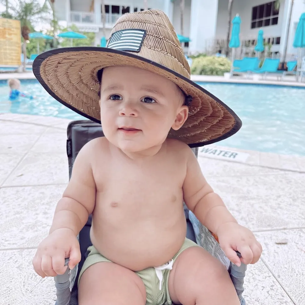 Infant Hat For Sun | American Flag Straw Hat