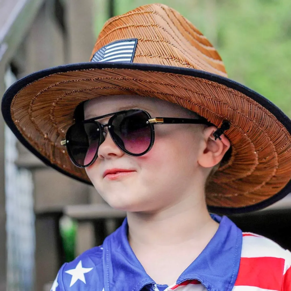 Infant Hat For Sun | American Flag Straw Hat