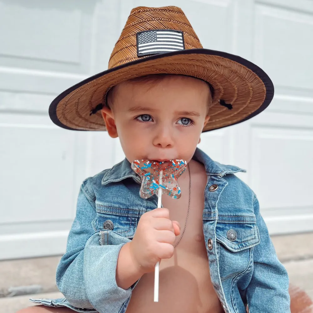 Infant Hat For Sun | American Flag Straw Hat