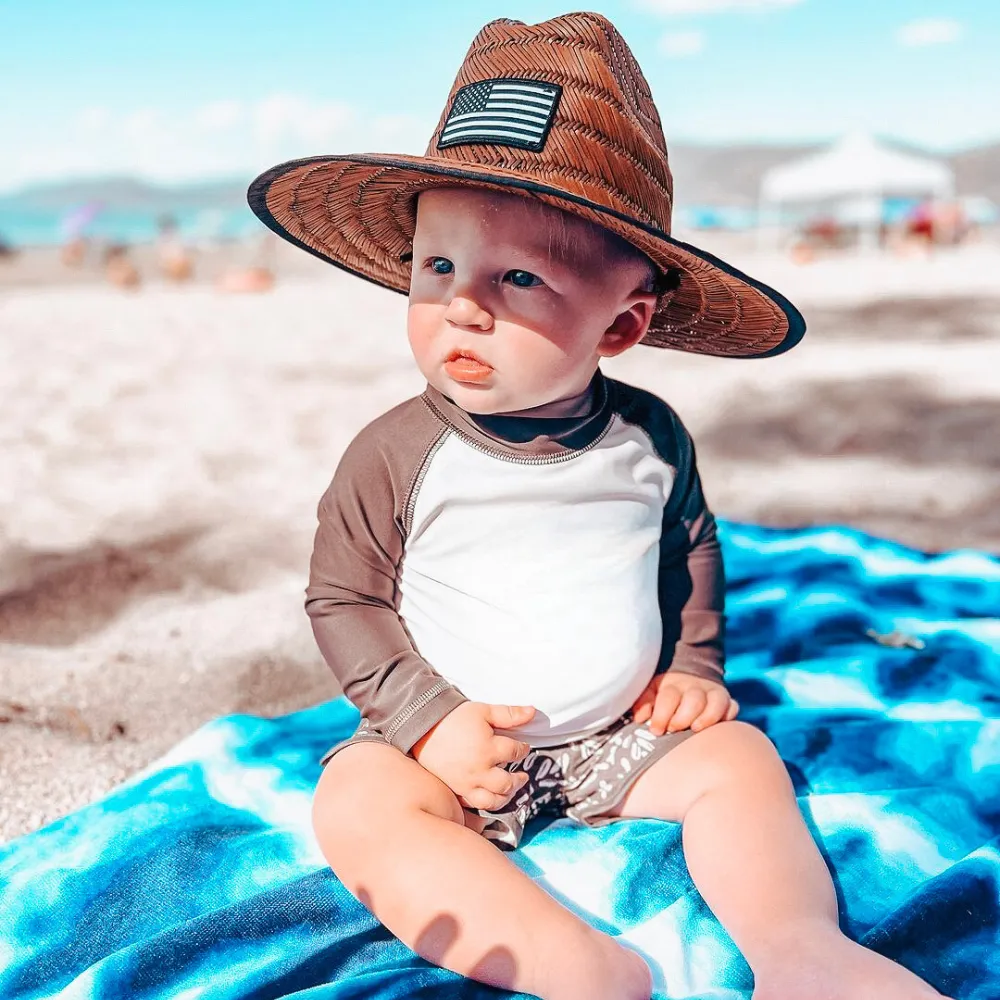 Infant Hat For Sun | American Flag Straw Hat