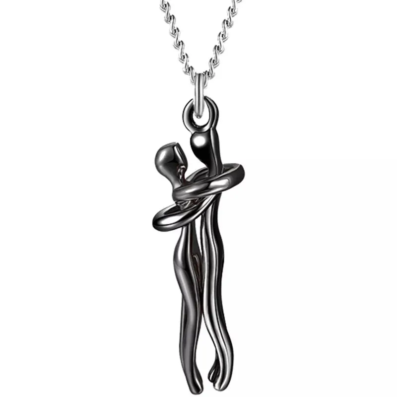 Intimate Couple Hugging Pendant Necklace