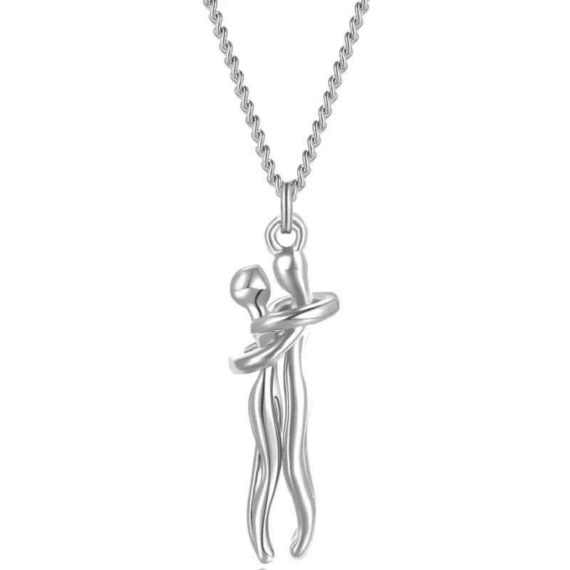 Intimate Couple Hugging Pendant Necklace