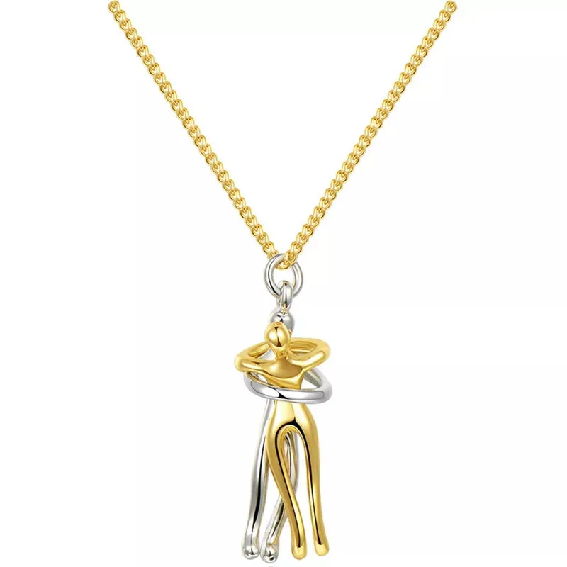 Intimate Couple Hugging Pendant Necklace
