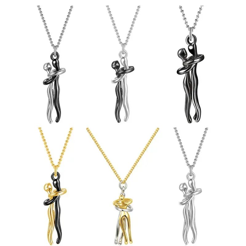 Intimate Couple Hugging Pendant Necklace