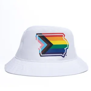 Iowa Outline Progress Pride Flag Bucket Hat