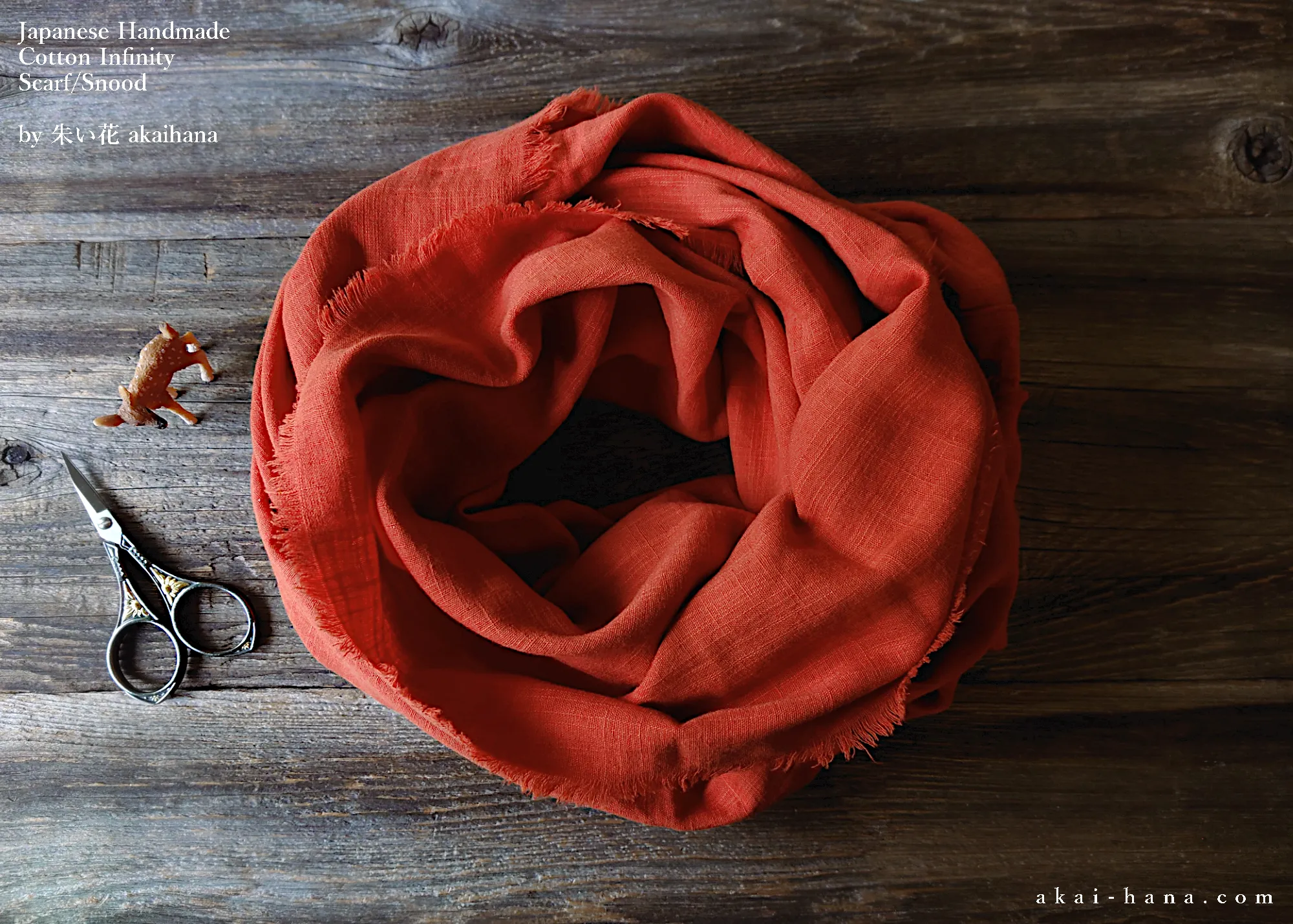 Japanese Cotton Double Gauze Infinity Scarf, Persimmon ⦿sinf0005