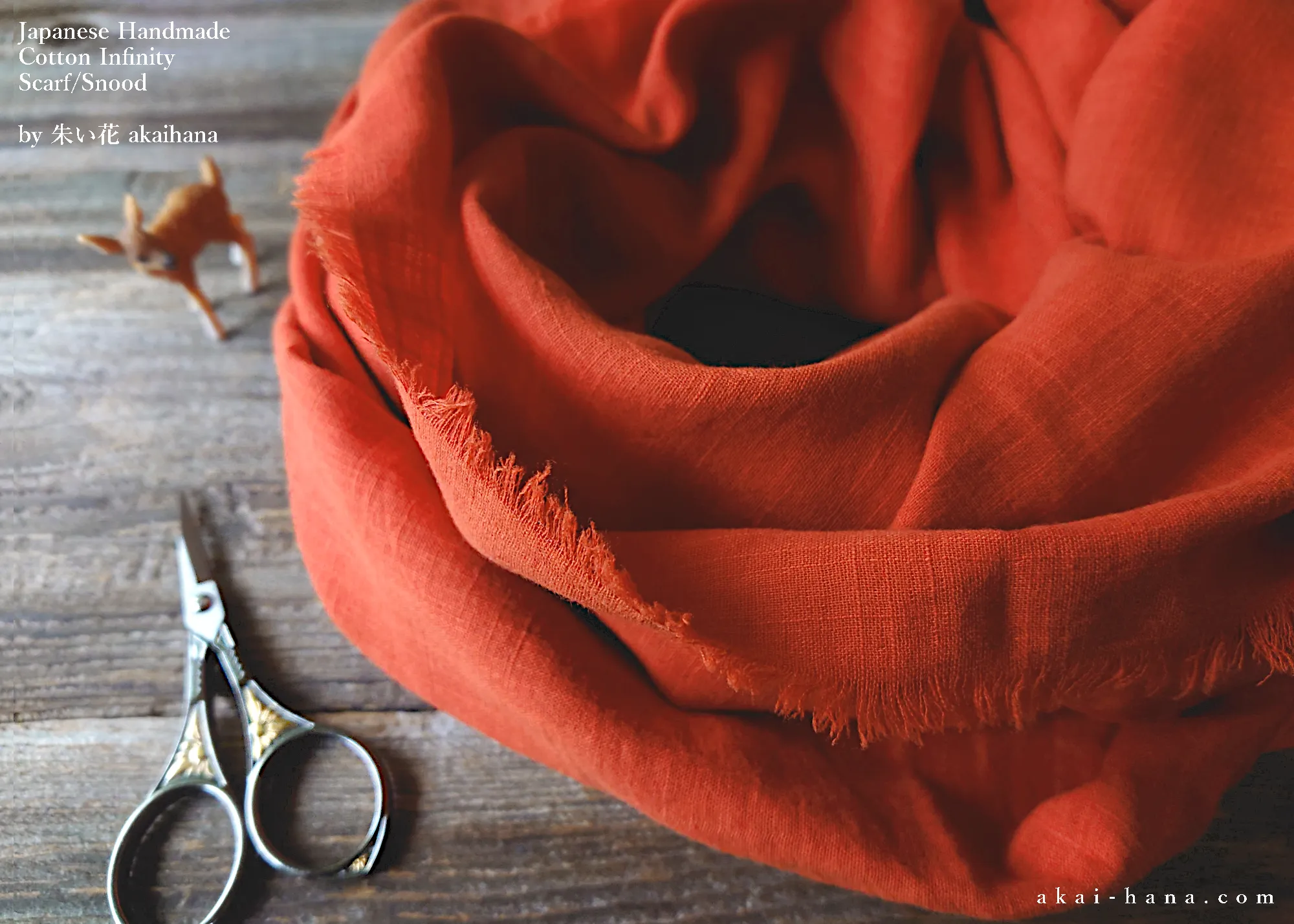 Japanese Cotton Double Gauze Infinity Scarf, Persimmon ⦿sinf0005